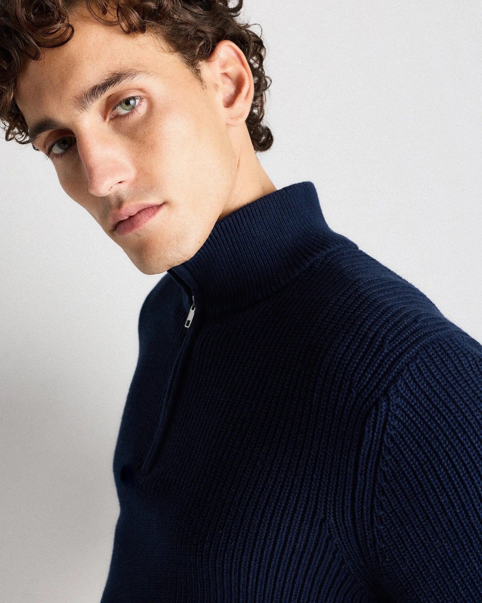 Suéter Canelado Quarter Zip Jumper - Azul marinho