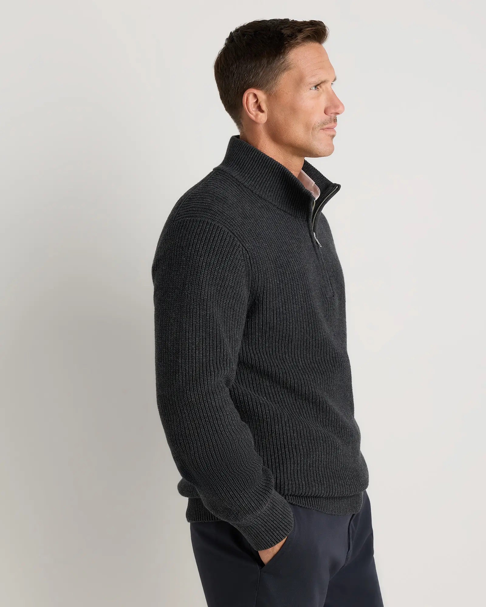 Suéter Canelado Quarter Zip Jumper - Cinza escuro
