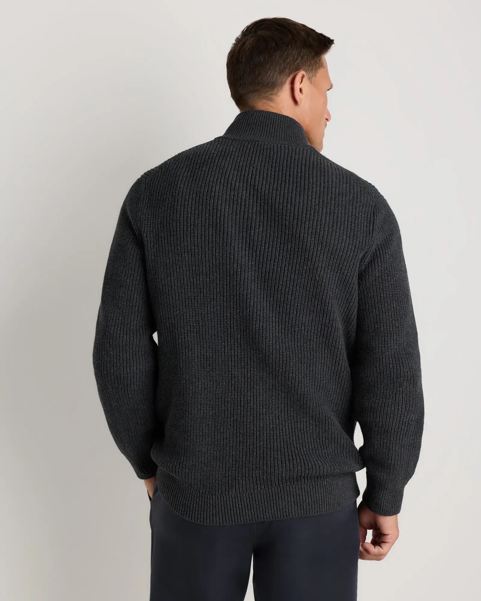 Suéter Canelado Quarter Zip Jumper - Cinza escuro