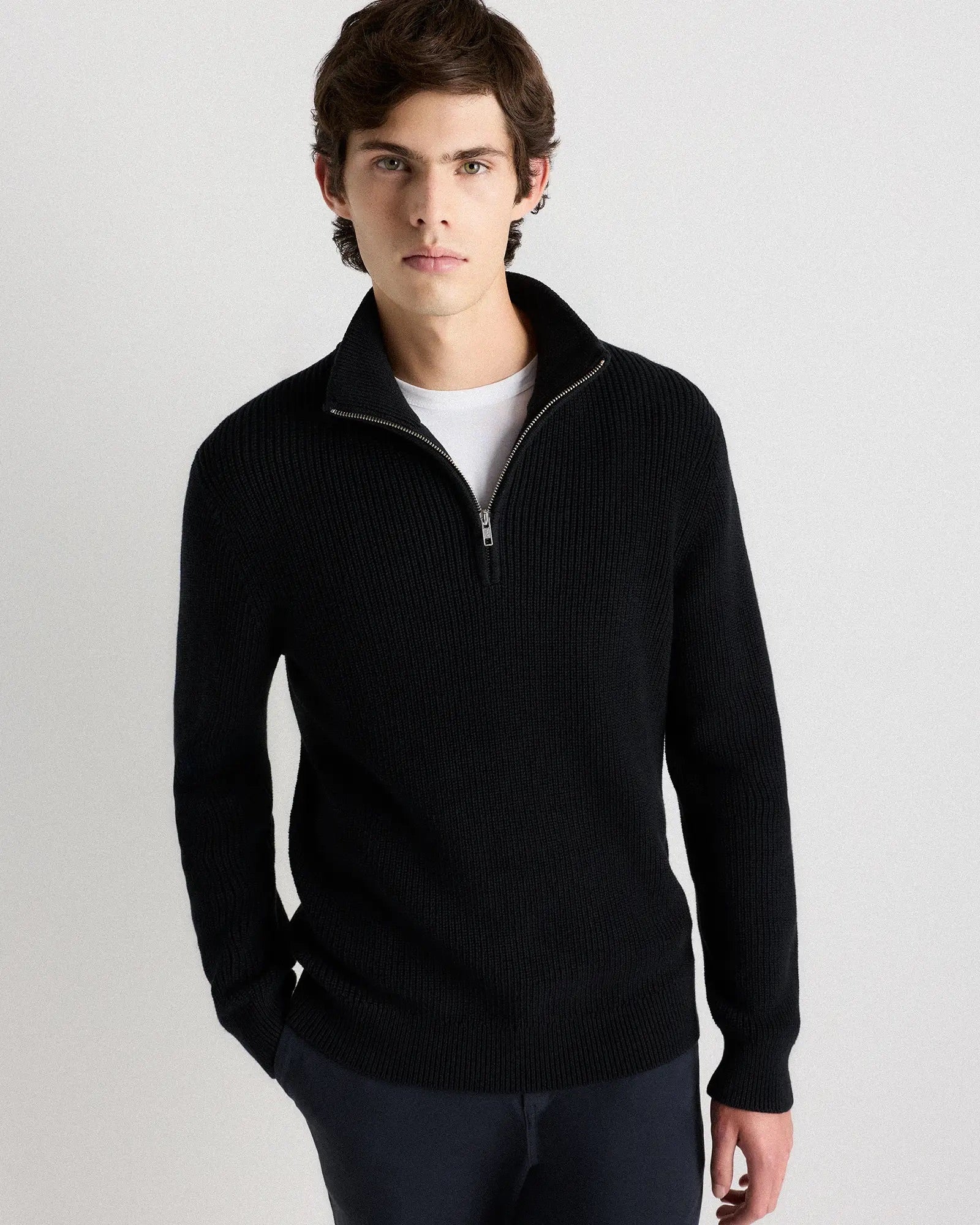 Suéter Canelado Quarter Zip Jumper - Preto
