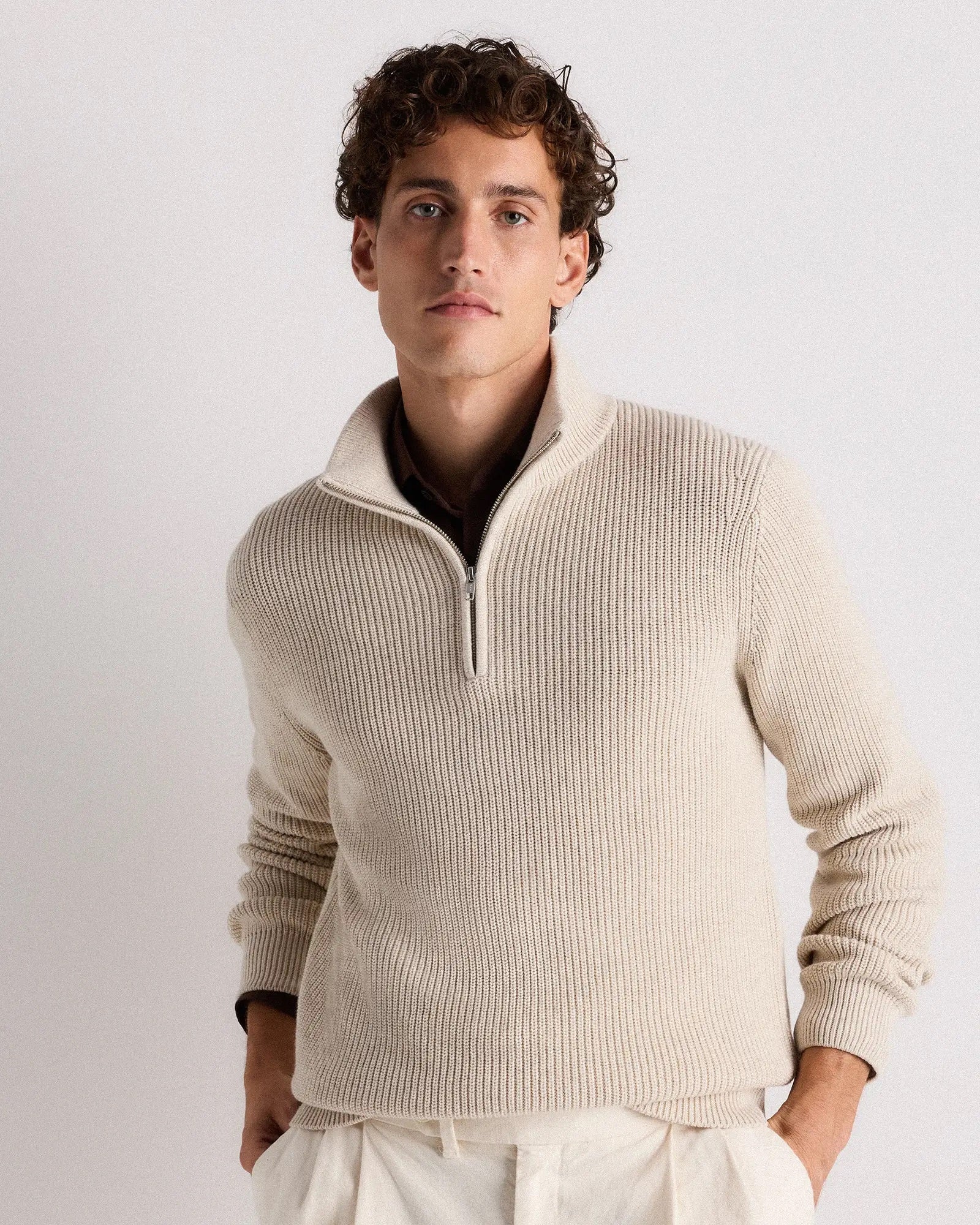 Suéter Canelado Quarter Zip Jumper - Off white