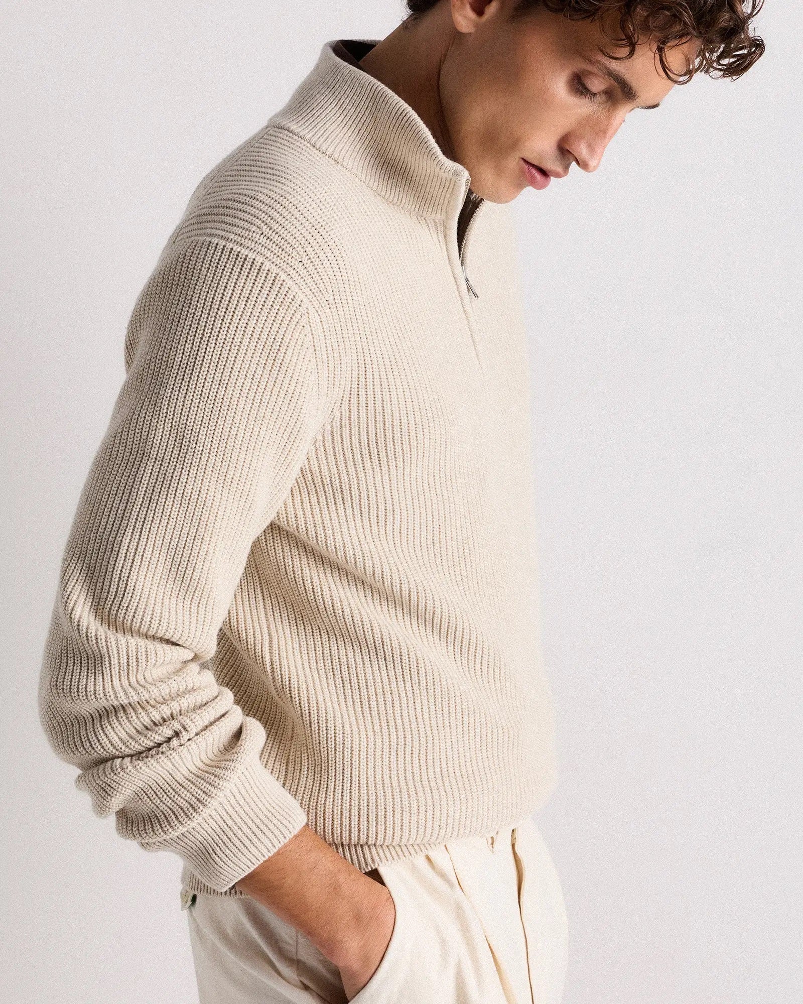 Suéter Canelado Quarter Zip Jumper - Off white