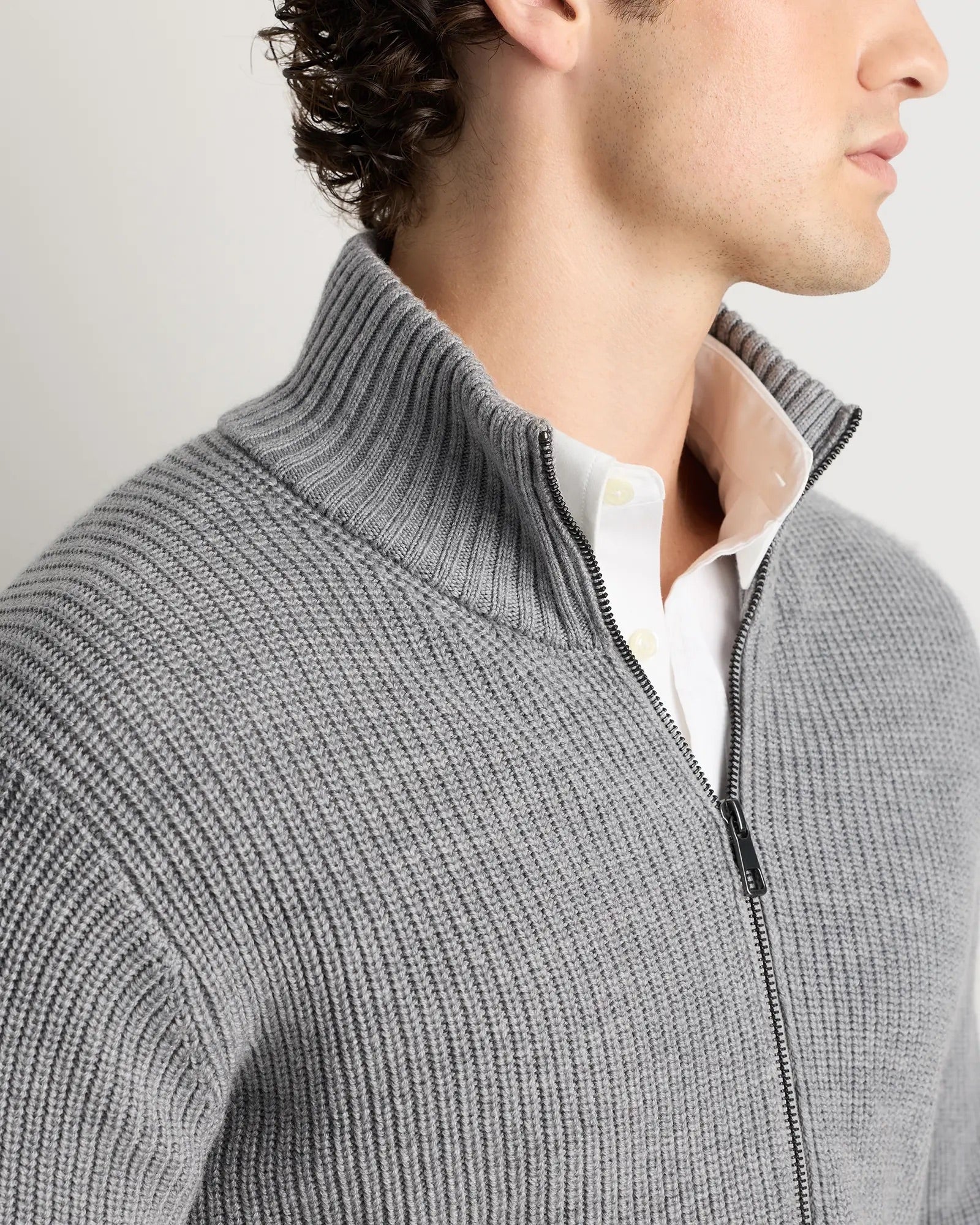 Suéter Masculino 100% Algodão com Zíper Frontal - Cinza