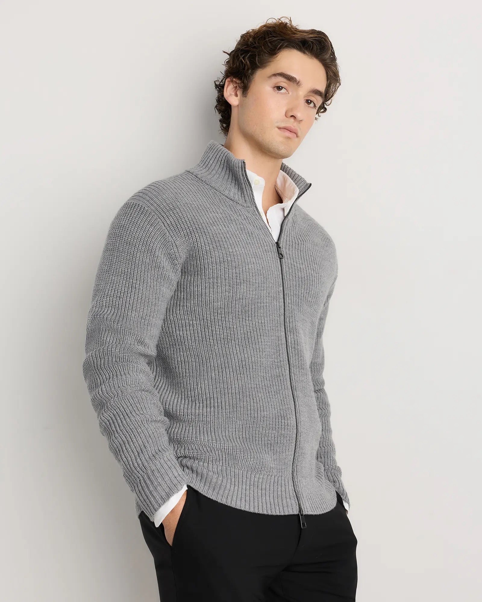 Suéter Masculino 100% Algodão com Zíper Frontal - Cinza