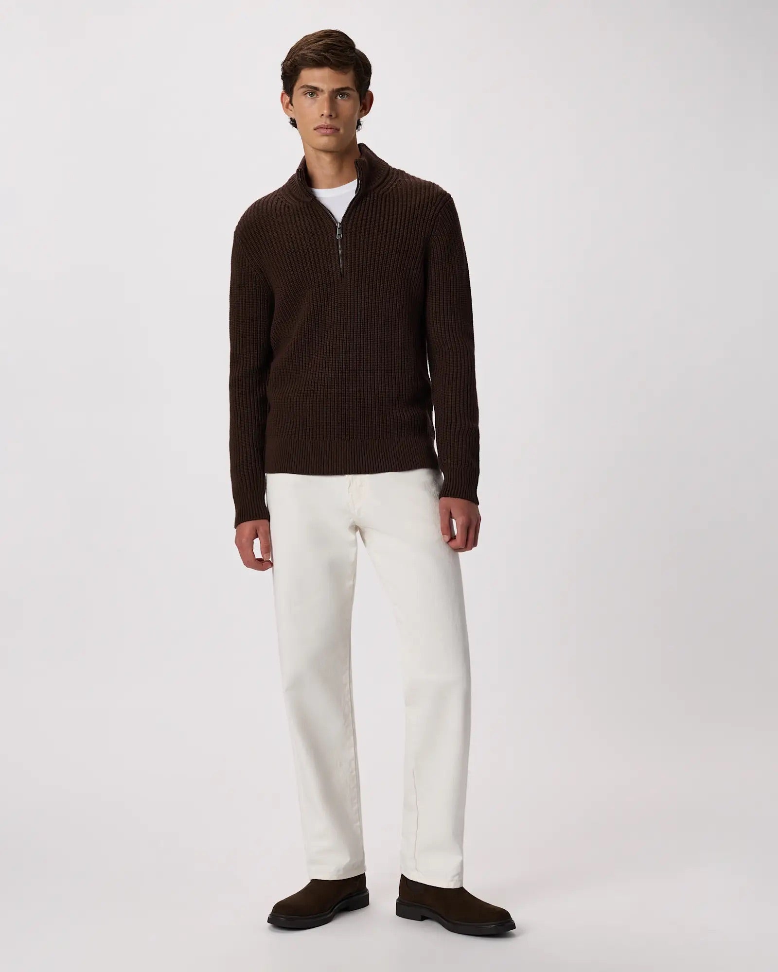 Suéter Canelado Quarter Zip Jumper - Marrom