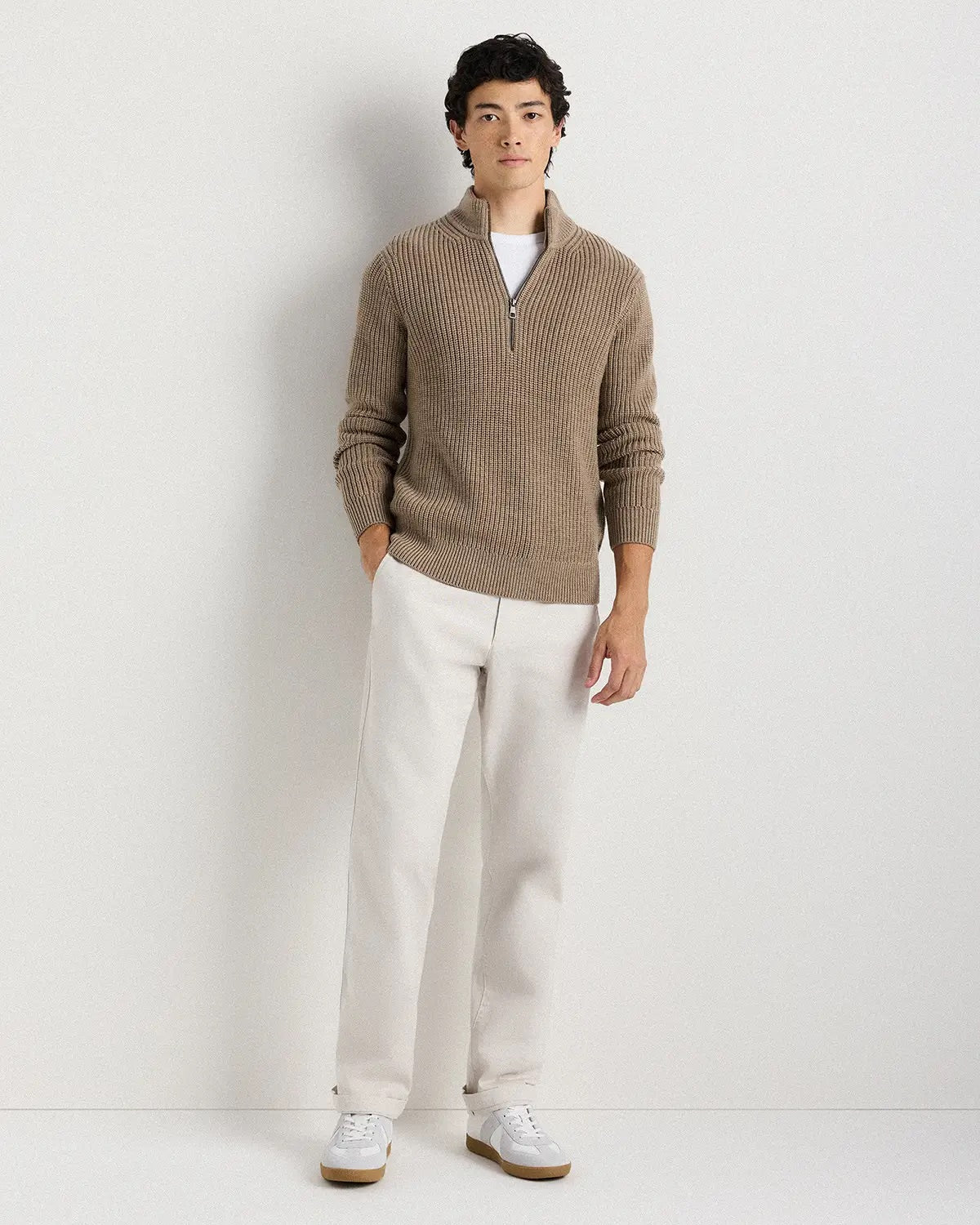 Suéter Canelado Quarter Zip Jumper - Bege