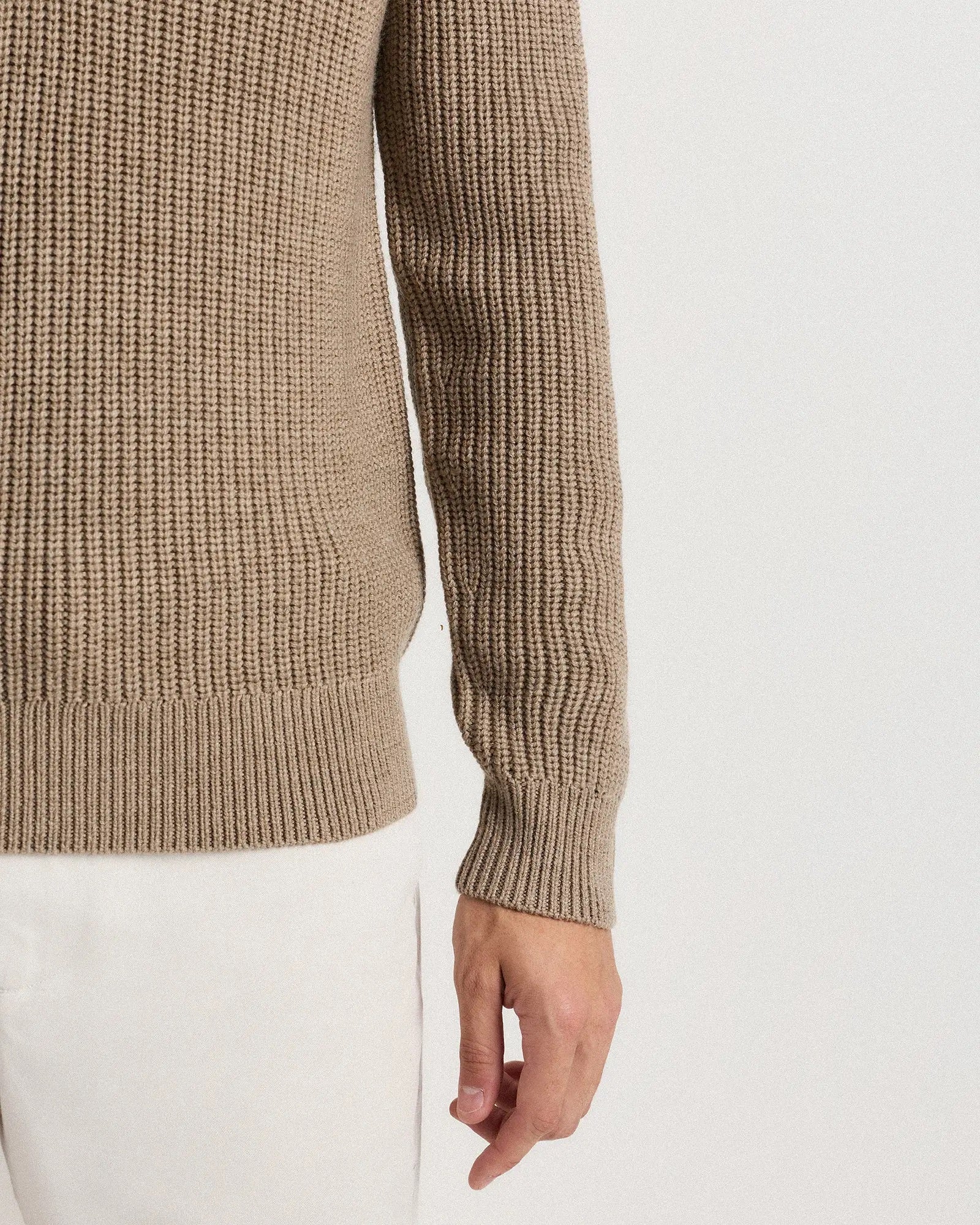 Suéter Canelado Quarter Zip Jumper - Bege