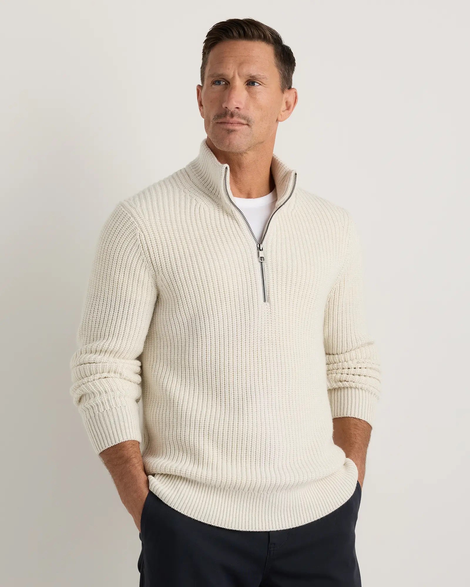 Suéter Canelado Quarter Zip Jumper - Branco