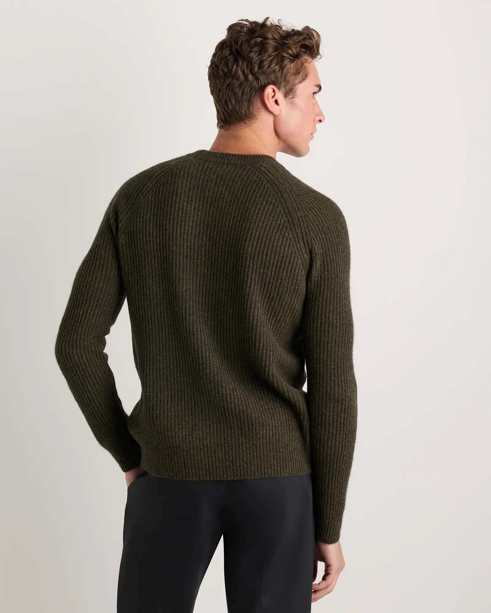 Suéter Canelado com Gola Redonda Jumper - Verde musgo