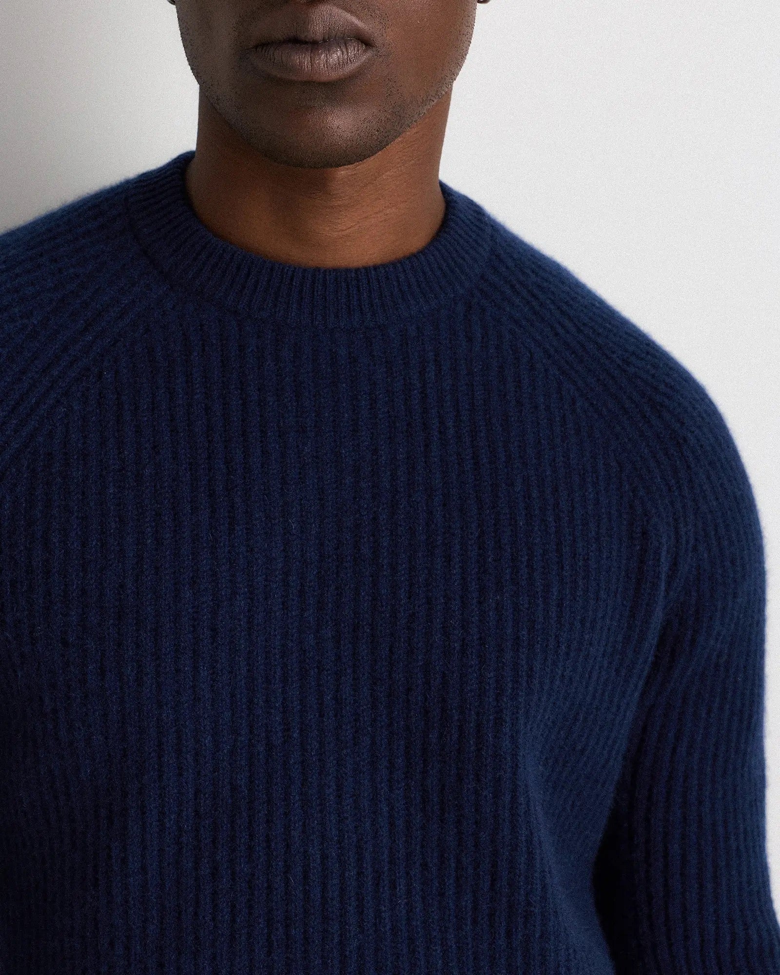 Suéter Canelado com Gola Redonda Jumper - Azul marinho