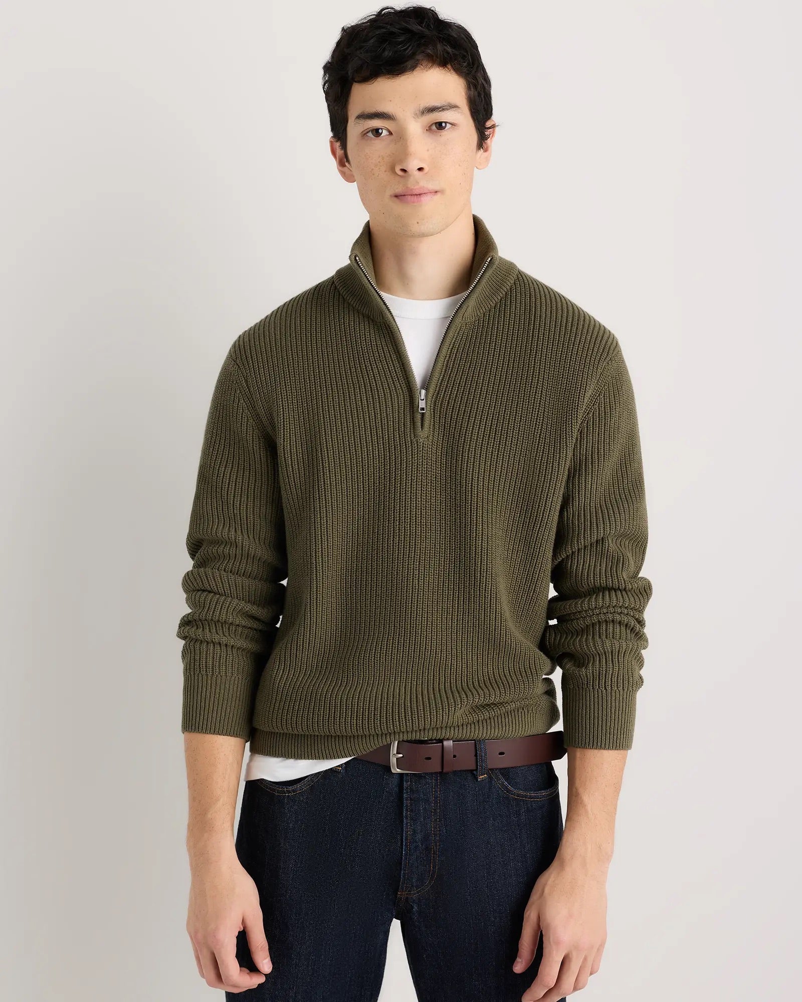 Suéter Canelado Quarter Zip Jumper - Verde musgo