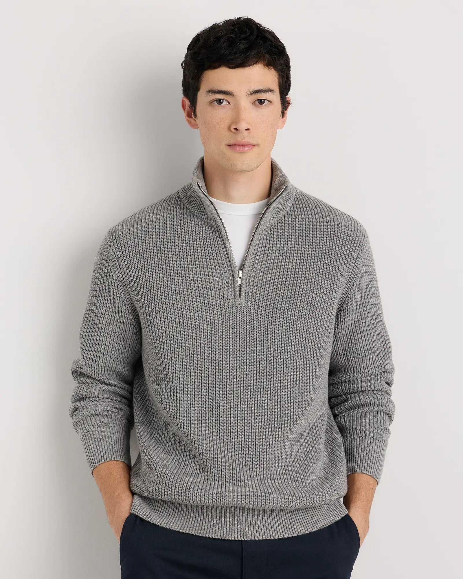 Suéter Canelado Quarter Zip Jumper - Cinza