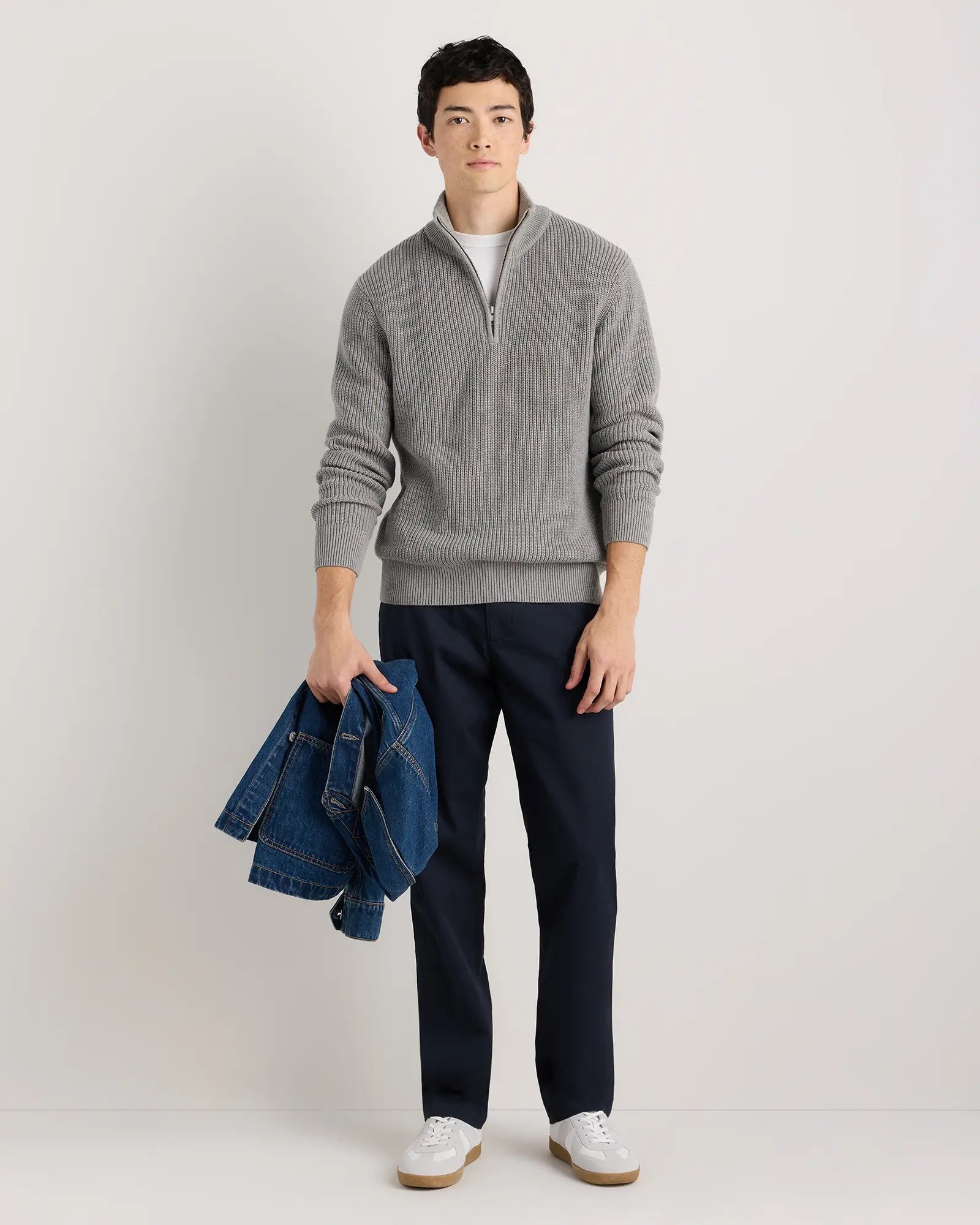 Suéter Canelado Quarter Zip Jumper - Cinza