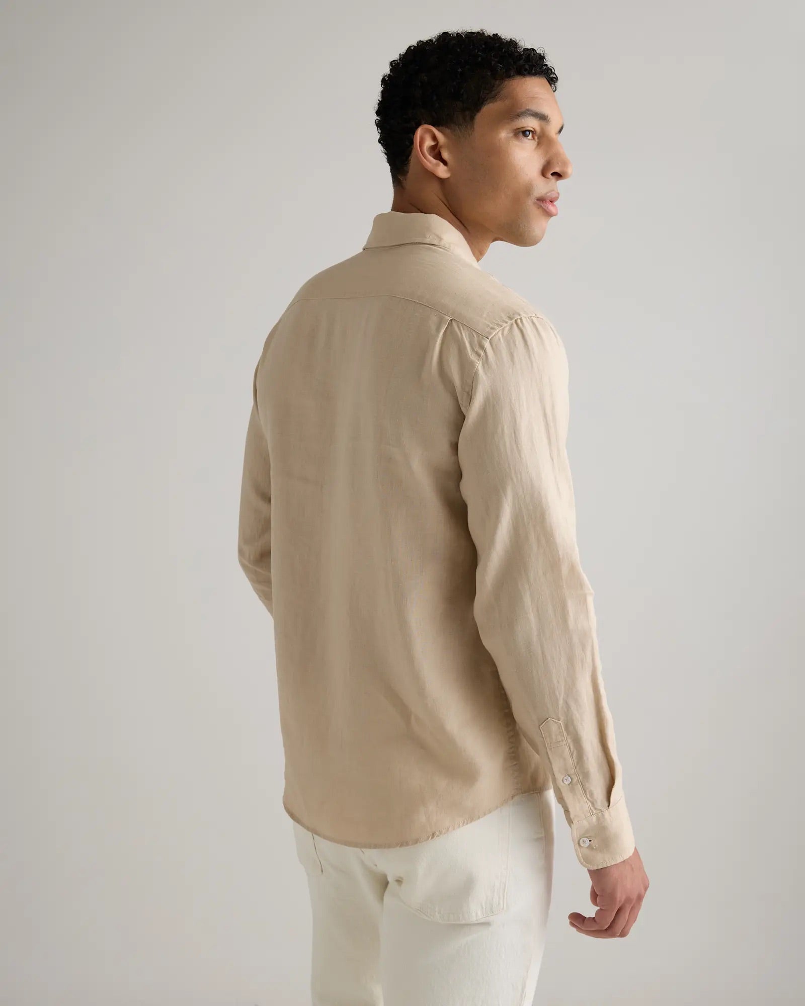 Camisa Manga Longa Slim Em Linho - Bege