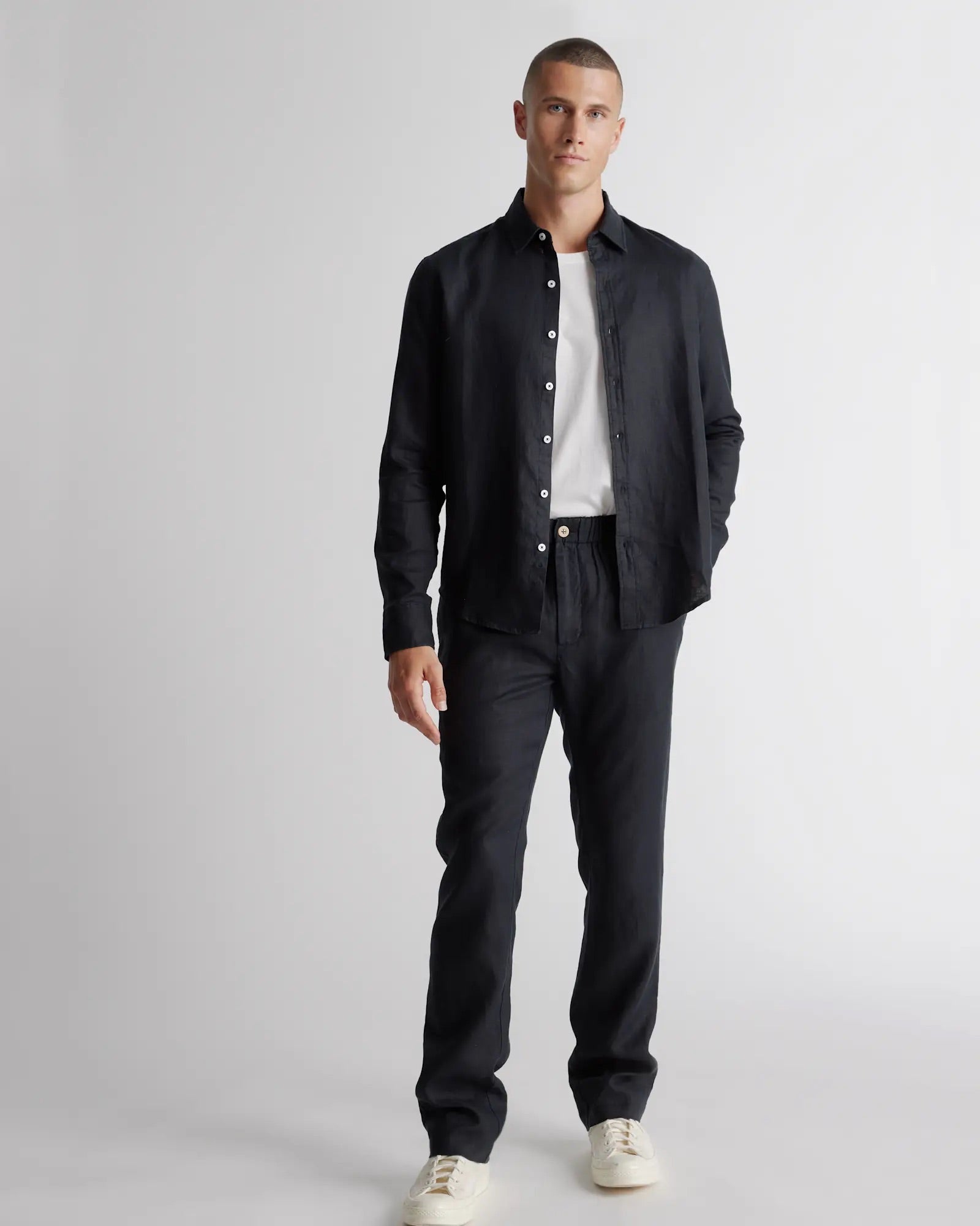 Camisa Manga Longa Slim Em Linho - Preto