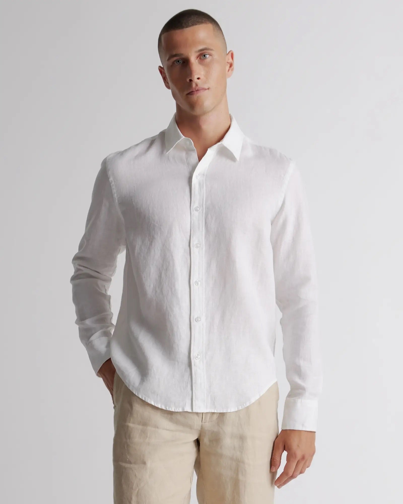 Camisa Manga Longa Slim Em Linho - Branco
