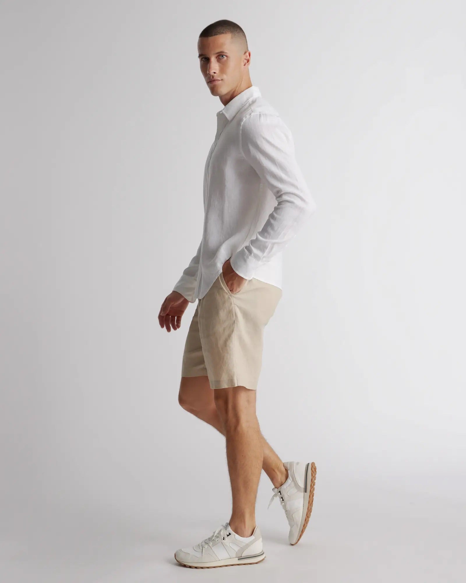Camisa Manga Longa Slim Em Linho - Branco