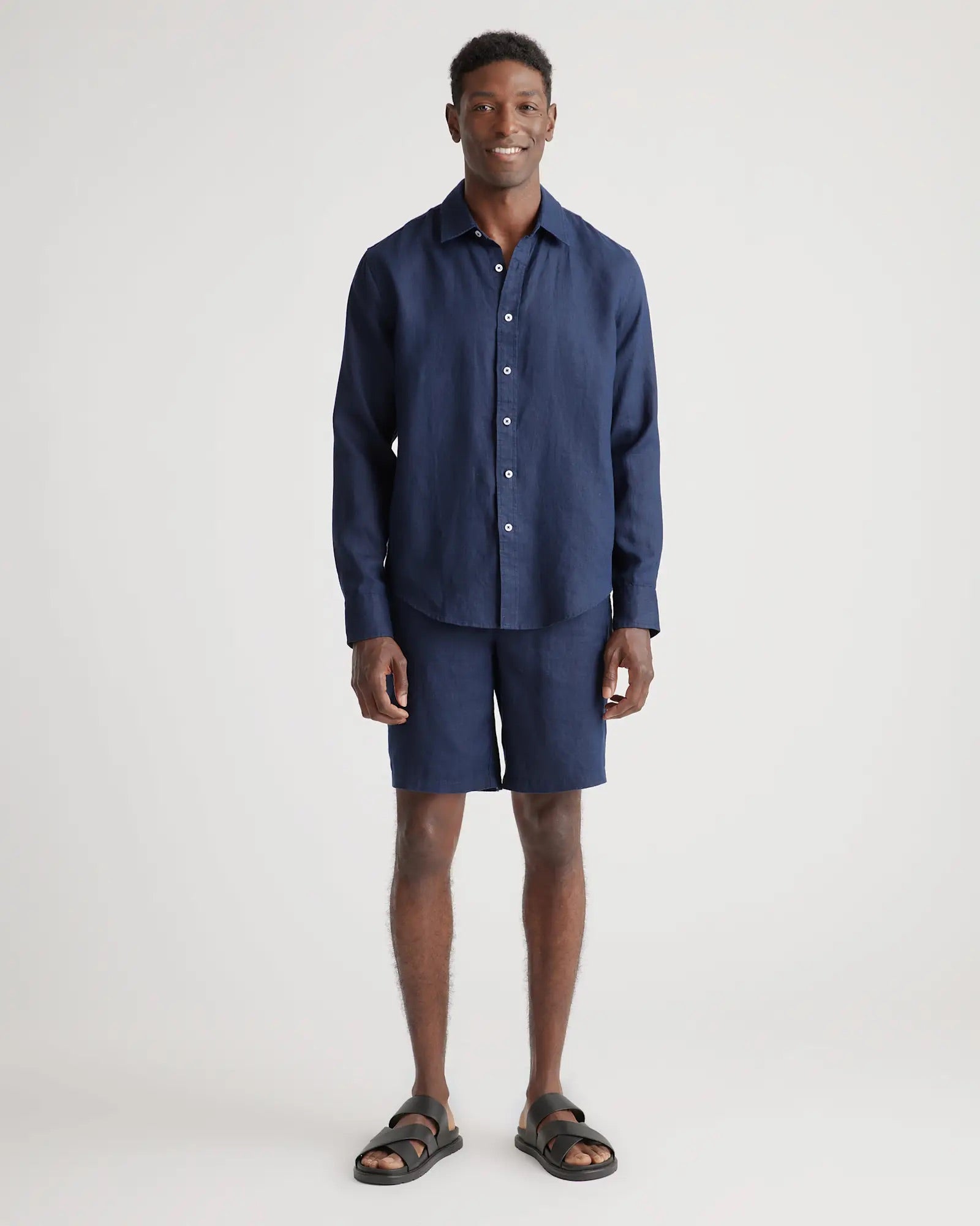 Camisa Manga Longa Slim Em Linho - Azul marinho