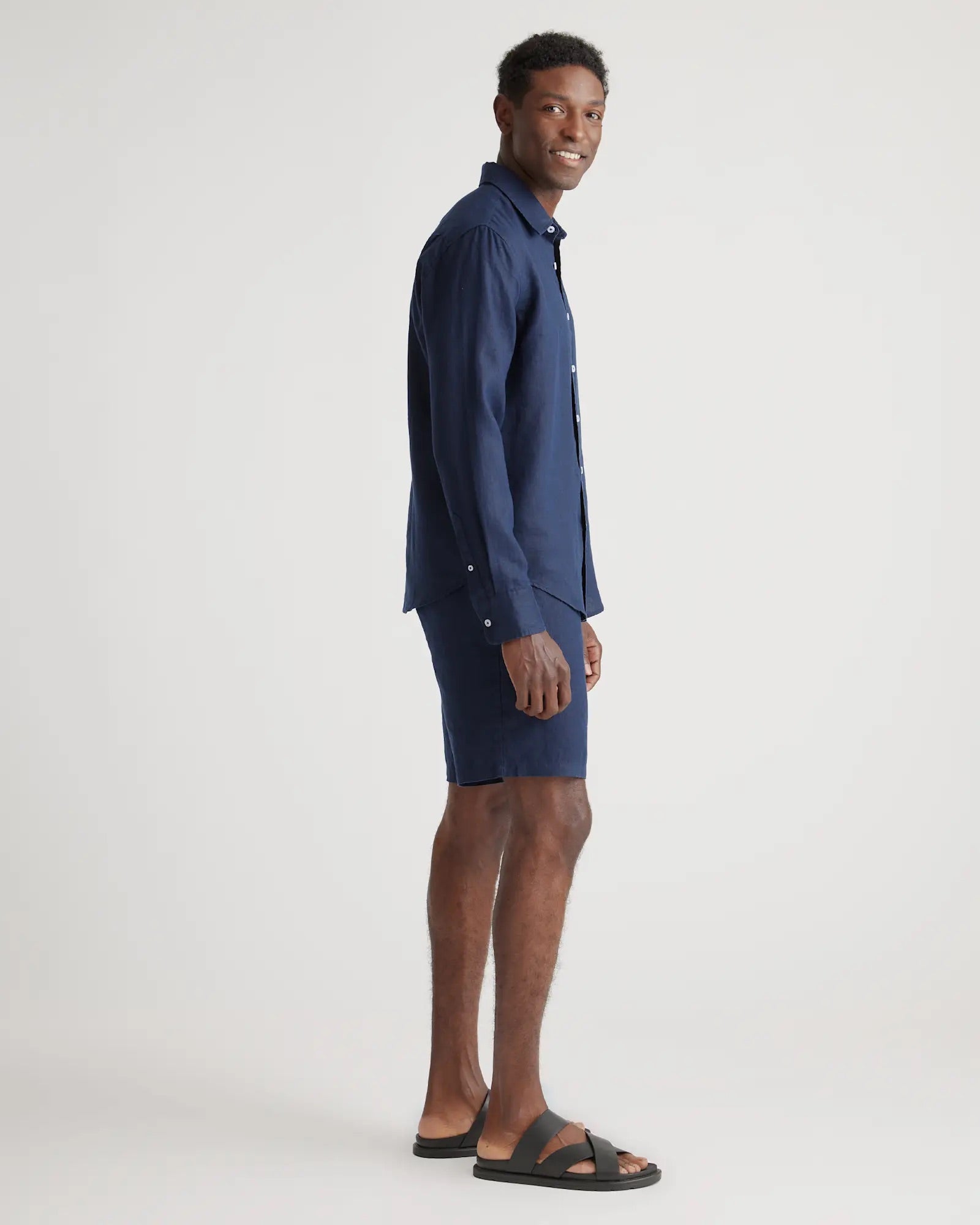 Camisa Manga Longa Slim Em Linho - Azul marinho