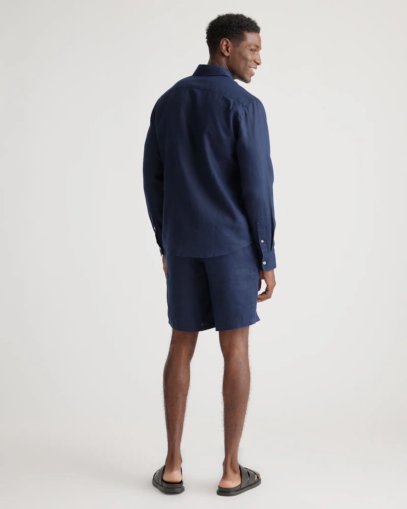 Camisa Manga Longa Slim Em Linho - Azul marinho