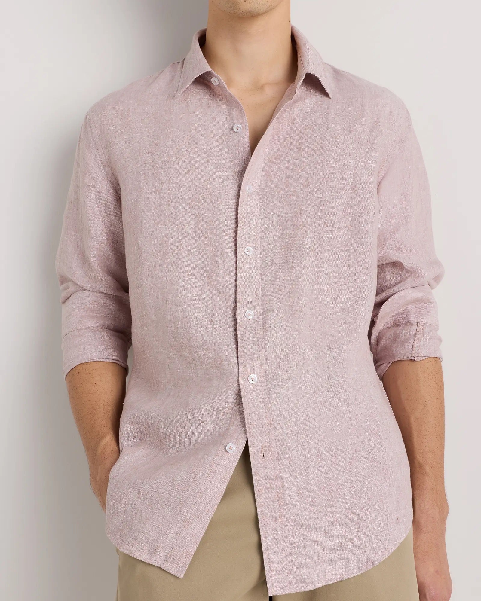 Camisa Manga Longa Slim Em Linho - Rosa