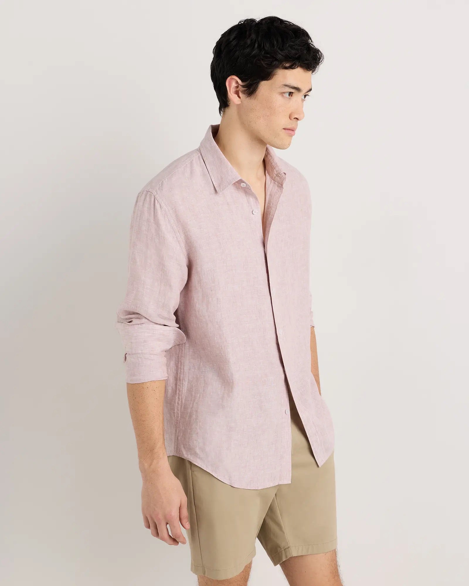 Camisa Manga Longa Slim Em Linho - Rosa