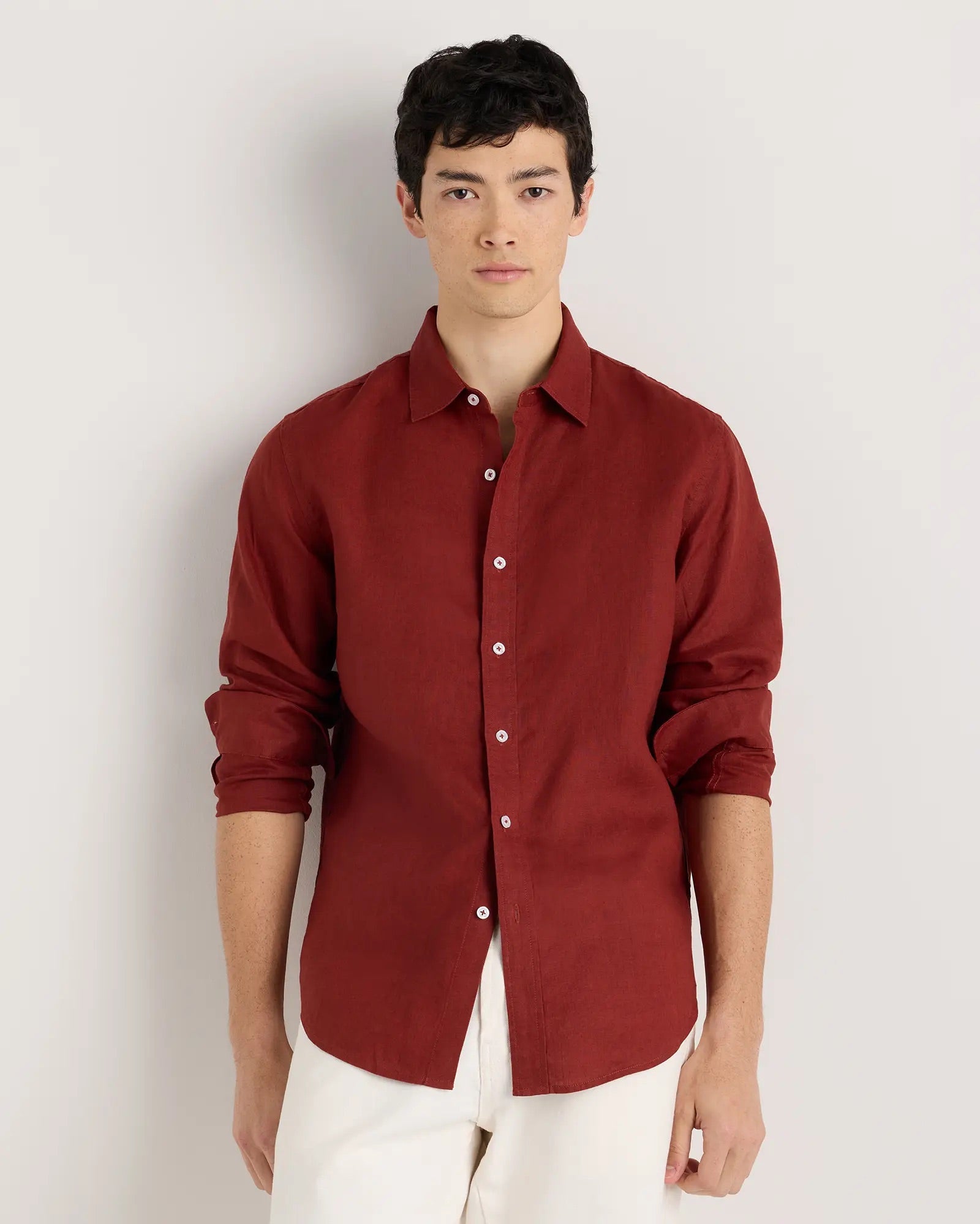 Camisa Manga Longa Slim Em Linho - Marsala