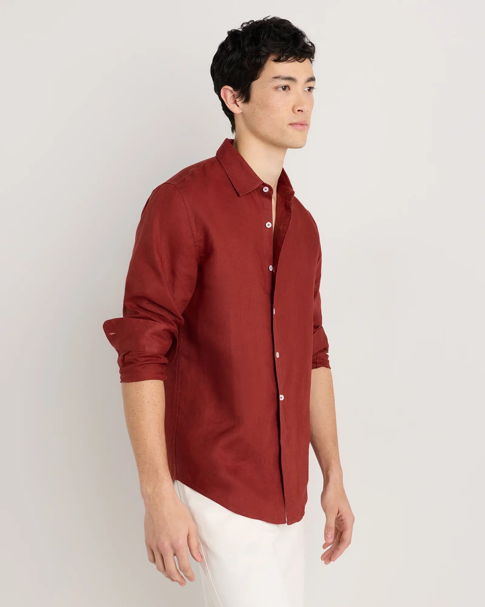 Camisa Manga Longa Slim Em Linho - Marsala