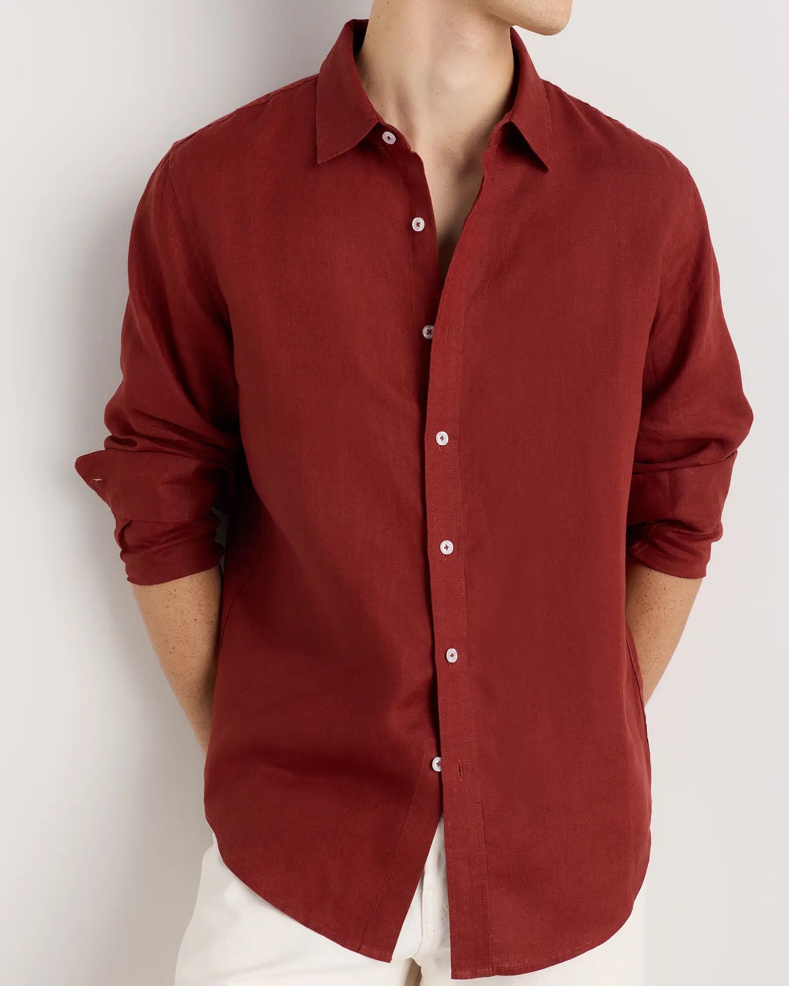 Camisa Manga Longa Slim Em Linho - Marsala
