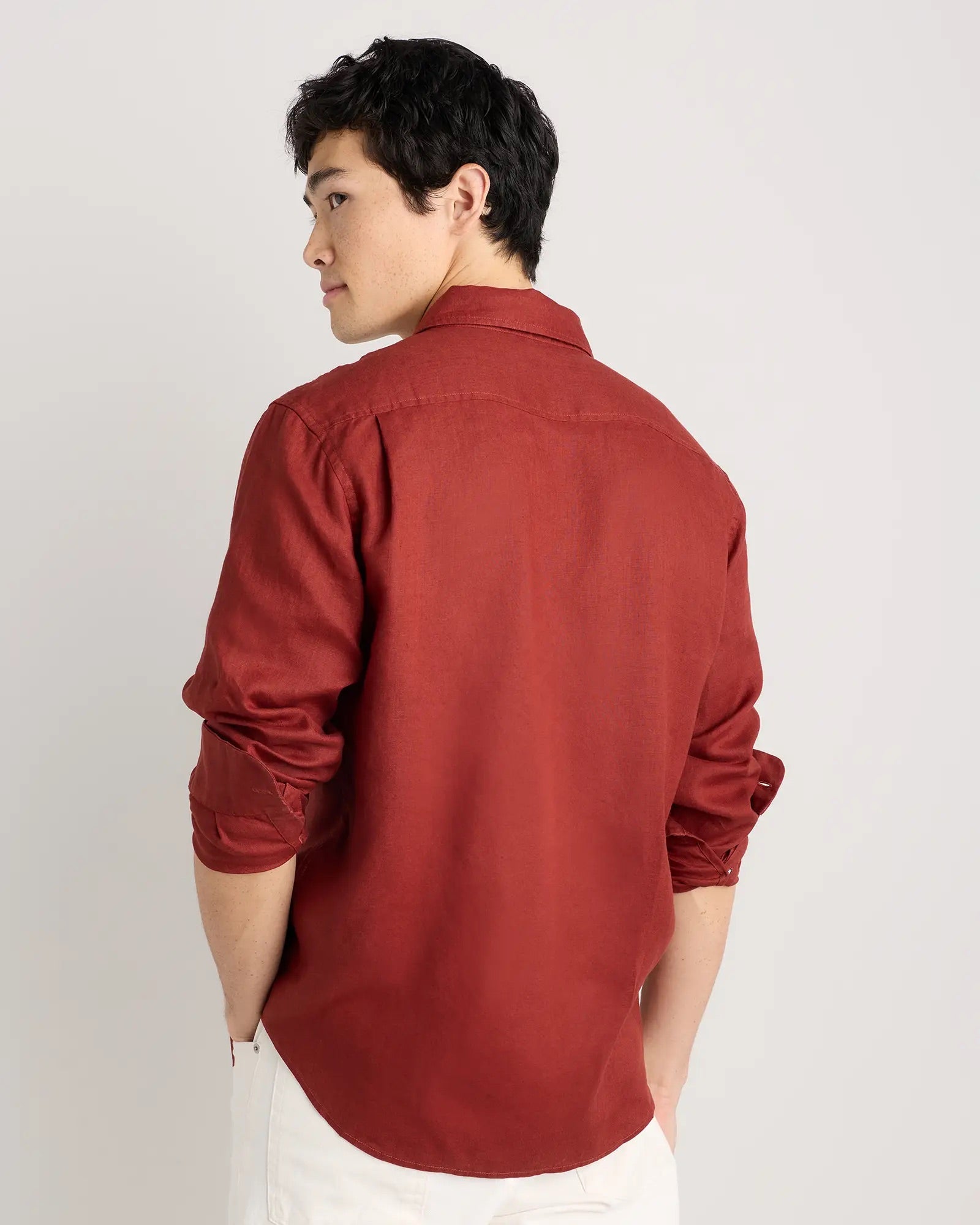 Camisa Manga Longa Slim Em Linho - Marsala