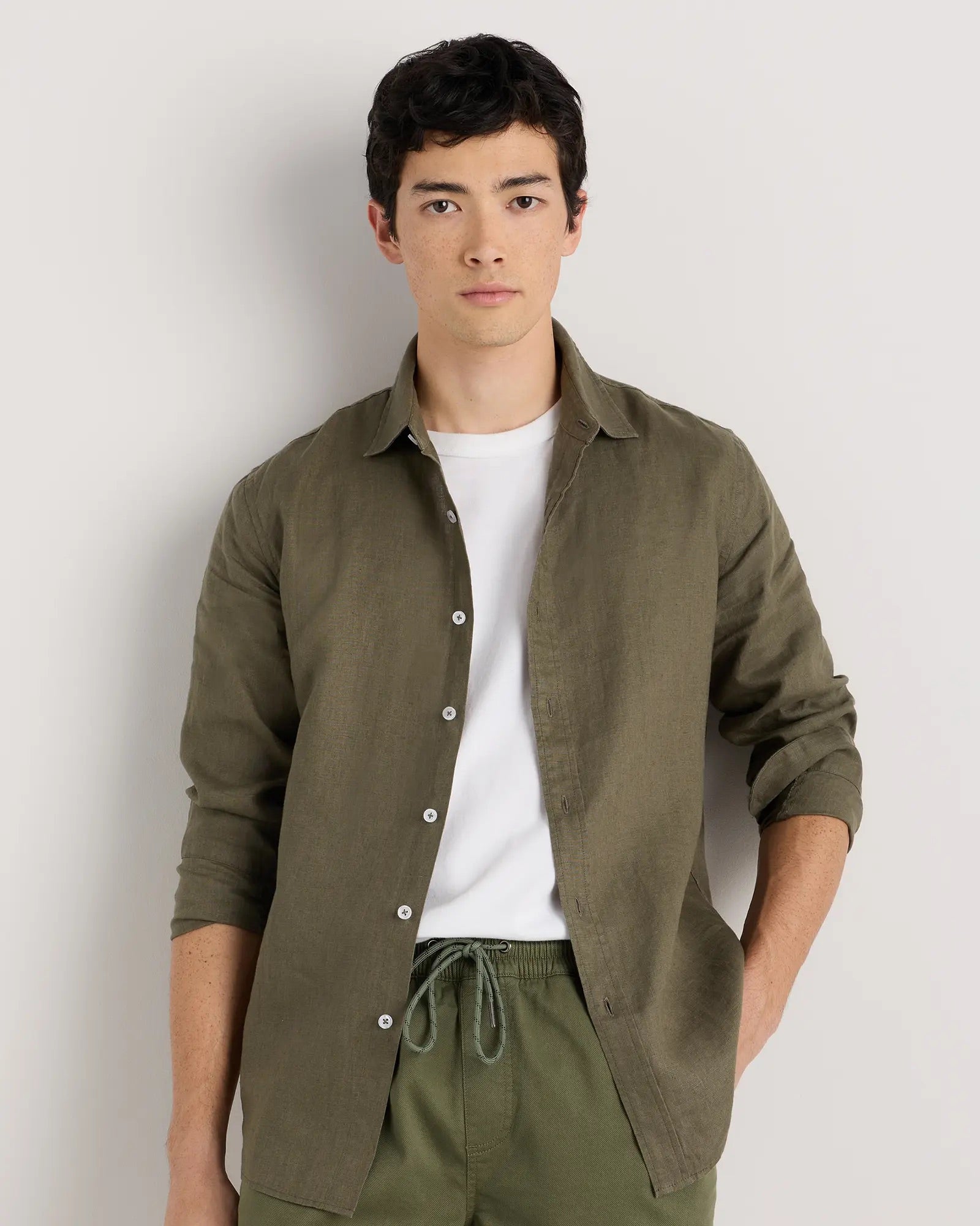 Camisa Manga Longa Slim Em Linho - Verde musgo