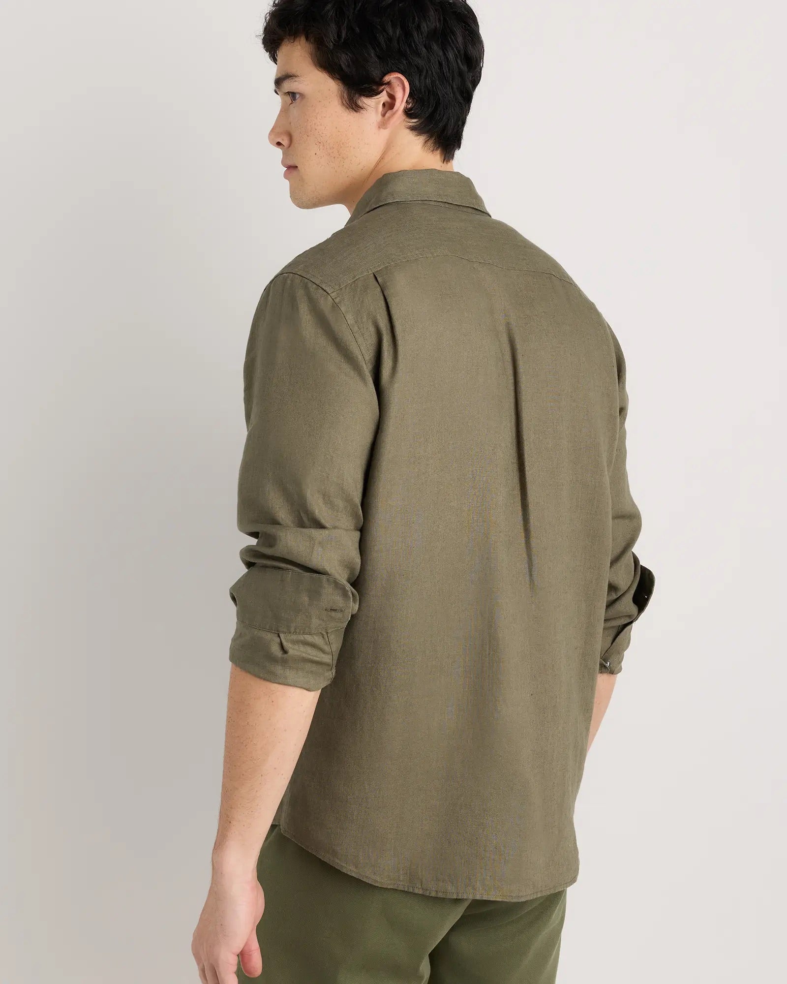 Camisa Manga Longa Slim Em Linho - Verde musgo