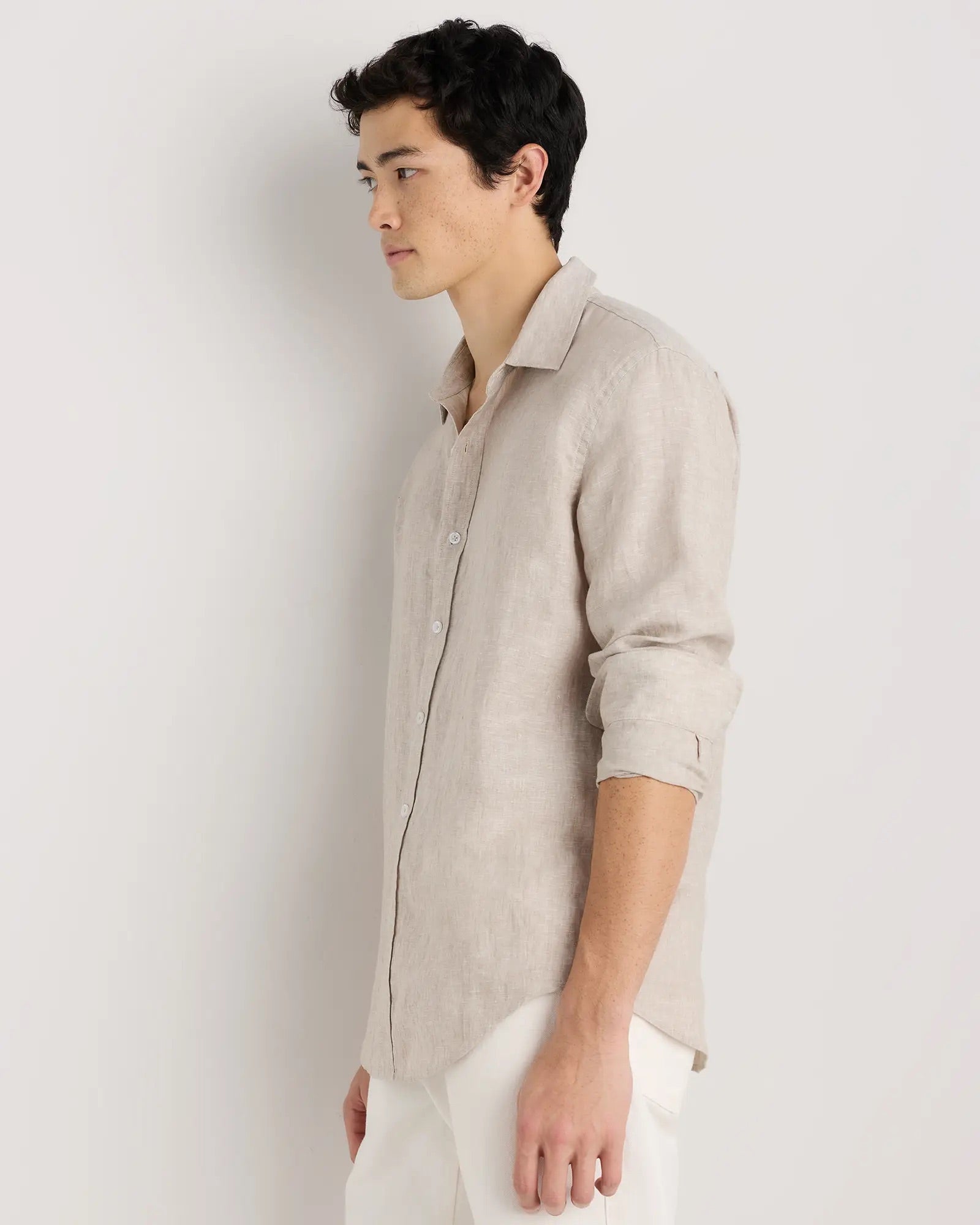 Camisa Manga Longa Slim Em Linho - Off white