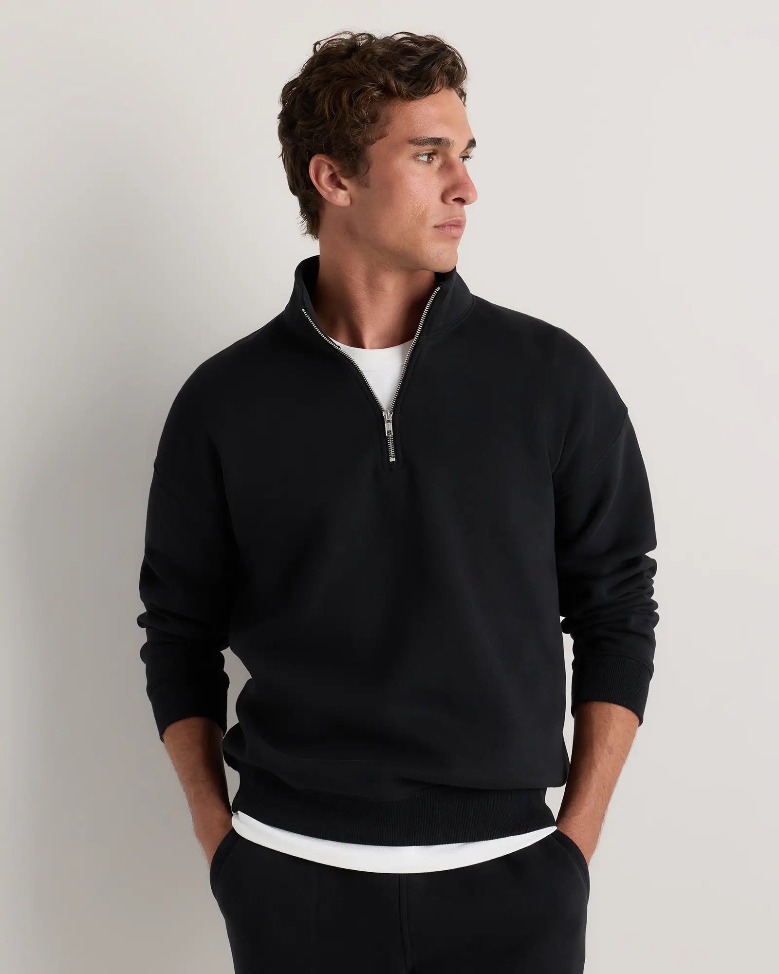Suéter Fleece Zip Neck - Preto
