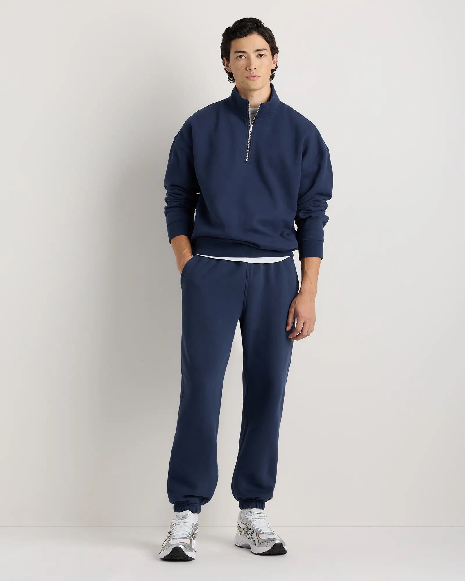 Suéter Fleece Zip Neck - Azul marinho
