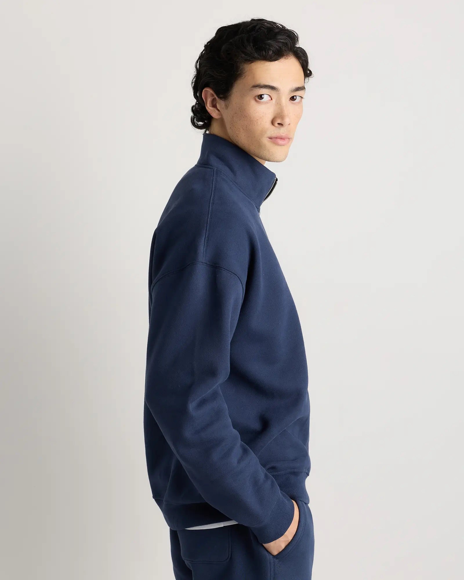 Suéter Fleece Zip Neck - Azul marinho