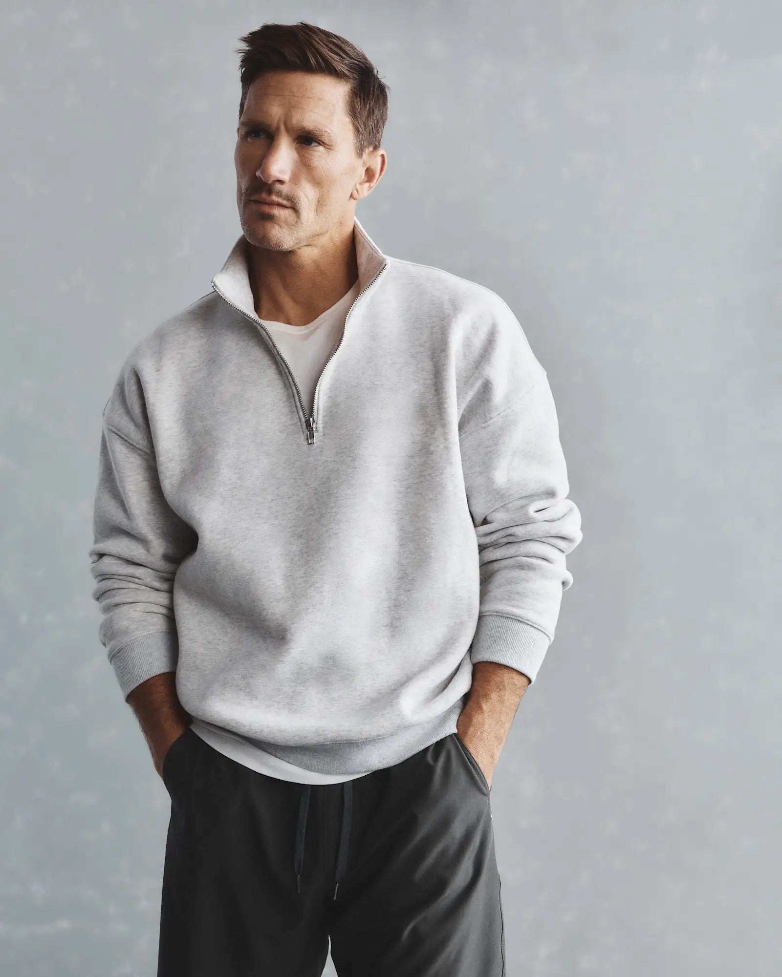 Suéter Fleece Zip Neck - Cinza