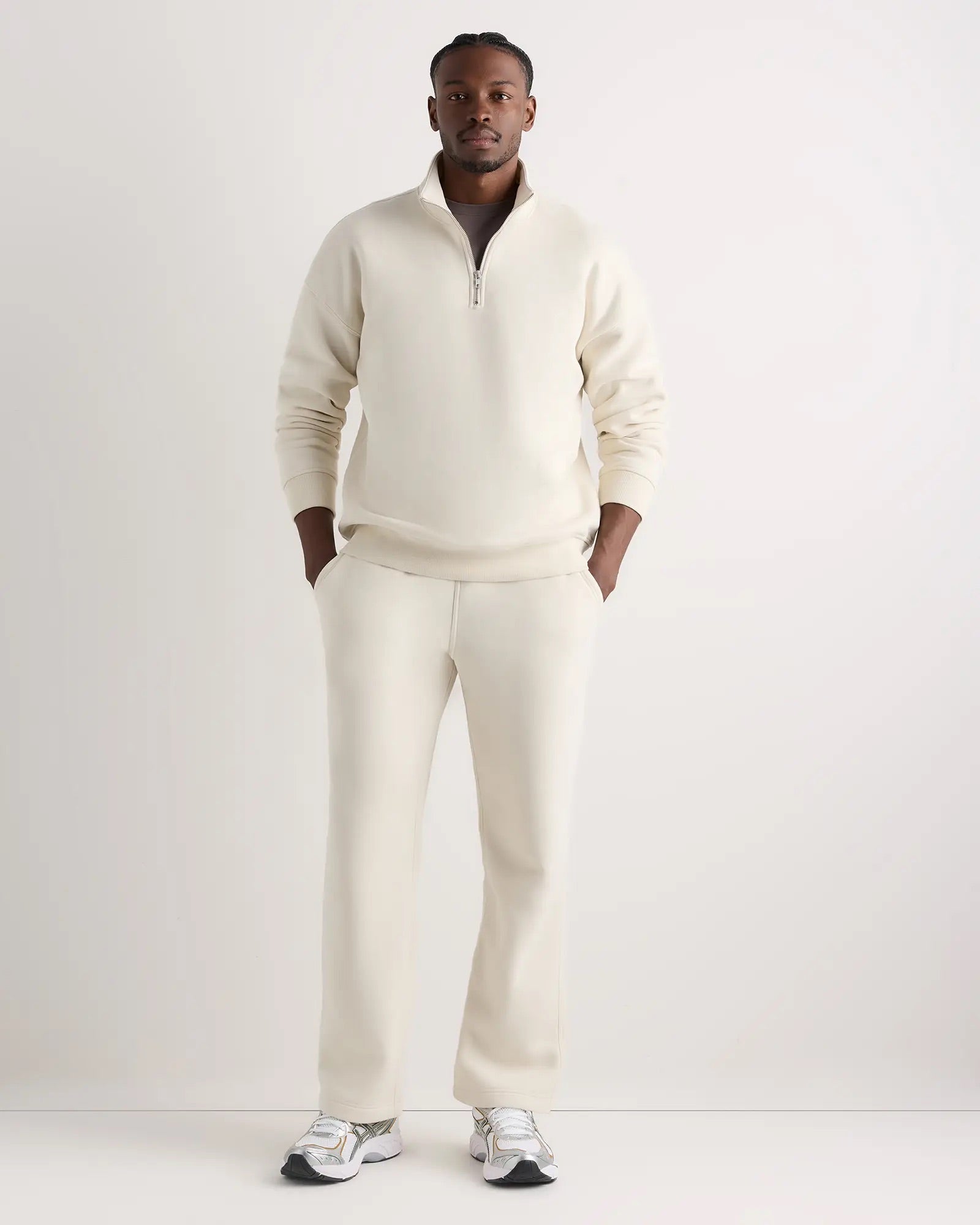 Suéter Fleece Zip Neck - Off white