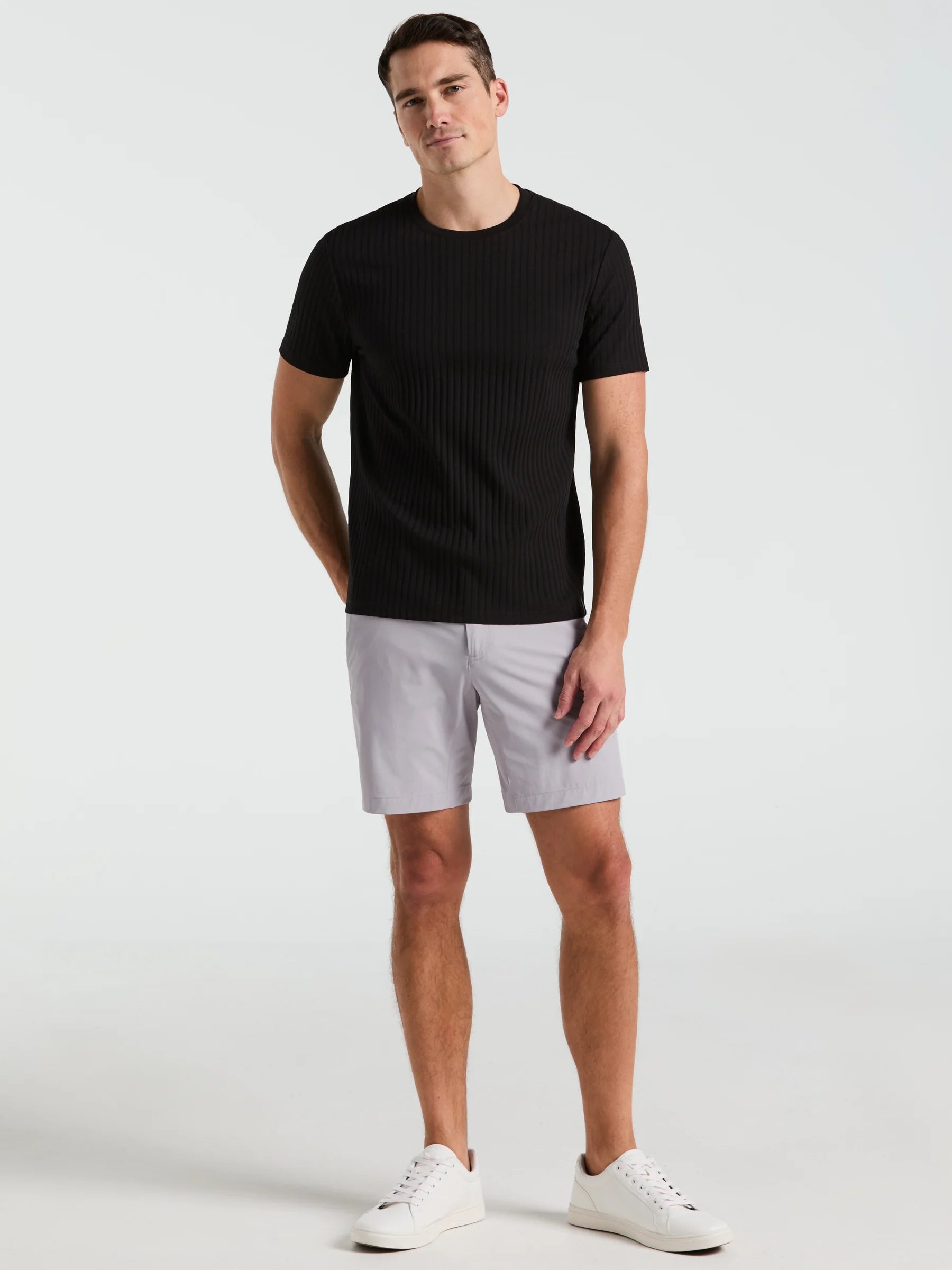 Camiseta Canelada de Gola Redonda Blend - Preto