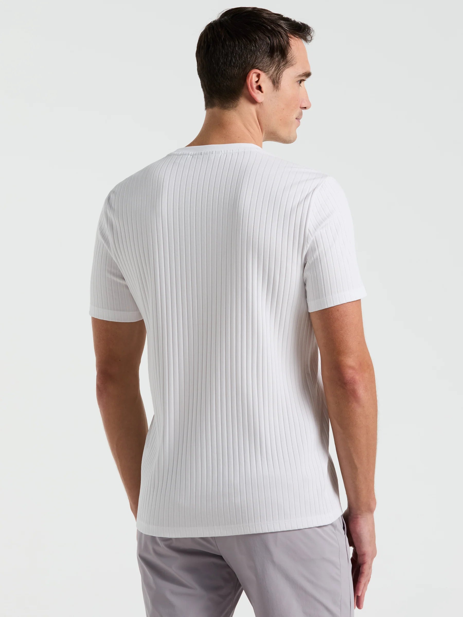 Camiseta Canelada de Gola Redonda Blend - Branco
