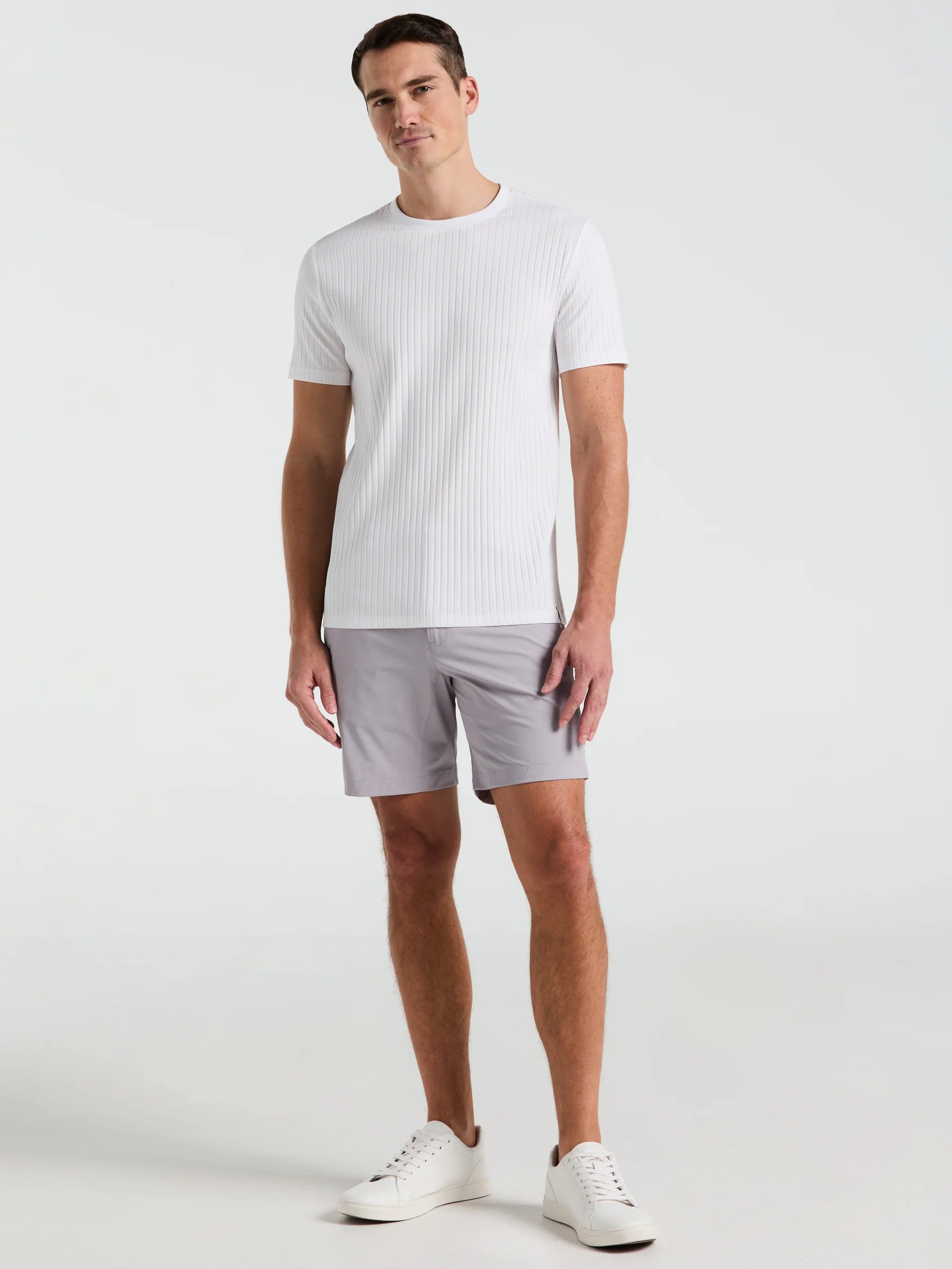 Camiseta Canelada de Gola Redonda Blend - Branco