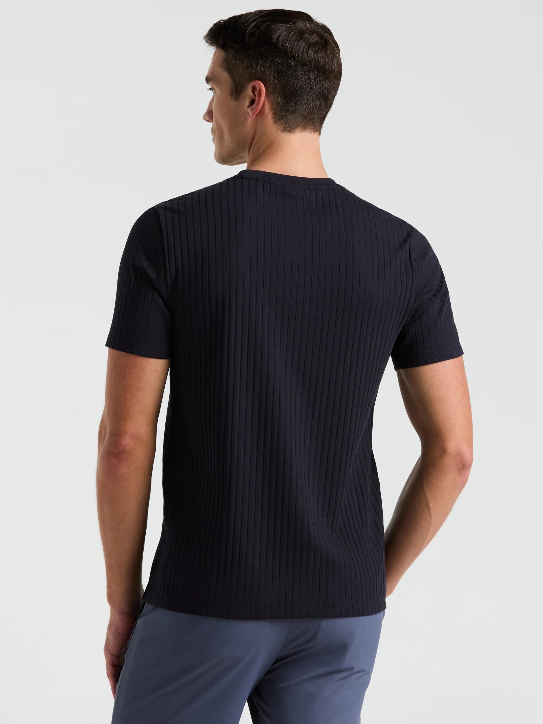 Camiseta Canelada de Gola Redonda Blend - Azul marinho