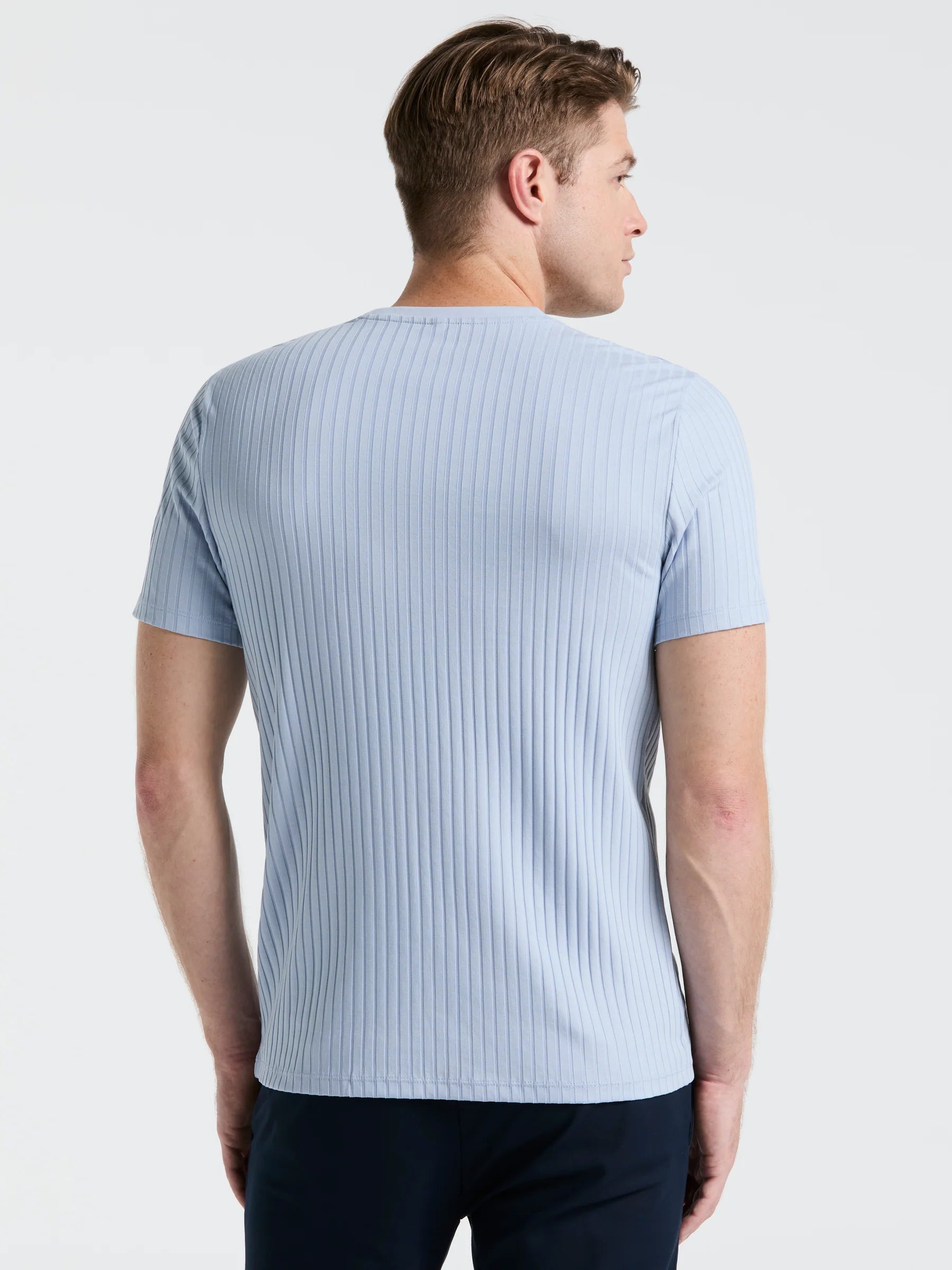 Camiseta Canelada de Gola Redonda Blend - Azul claro