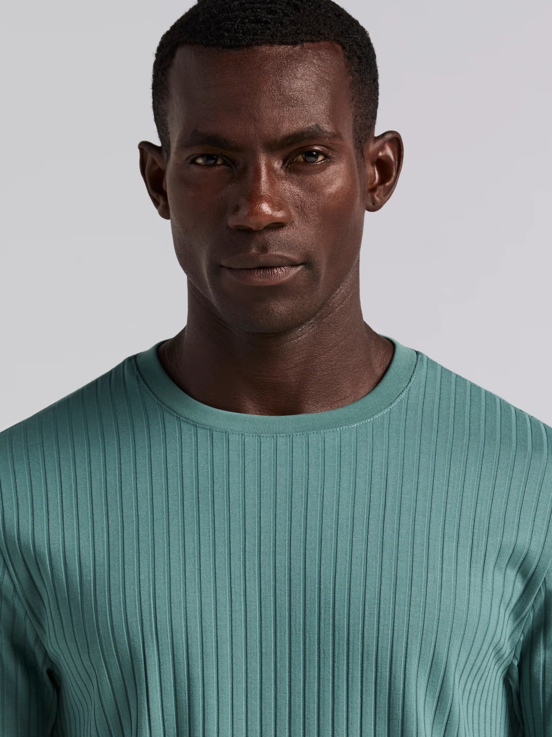 Camiseta Canelada de Gola Redonda Blend - Verde água