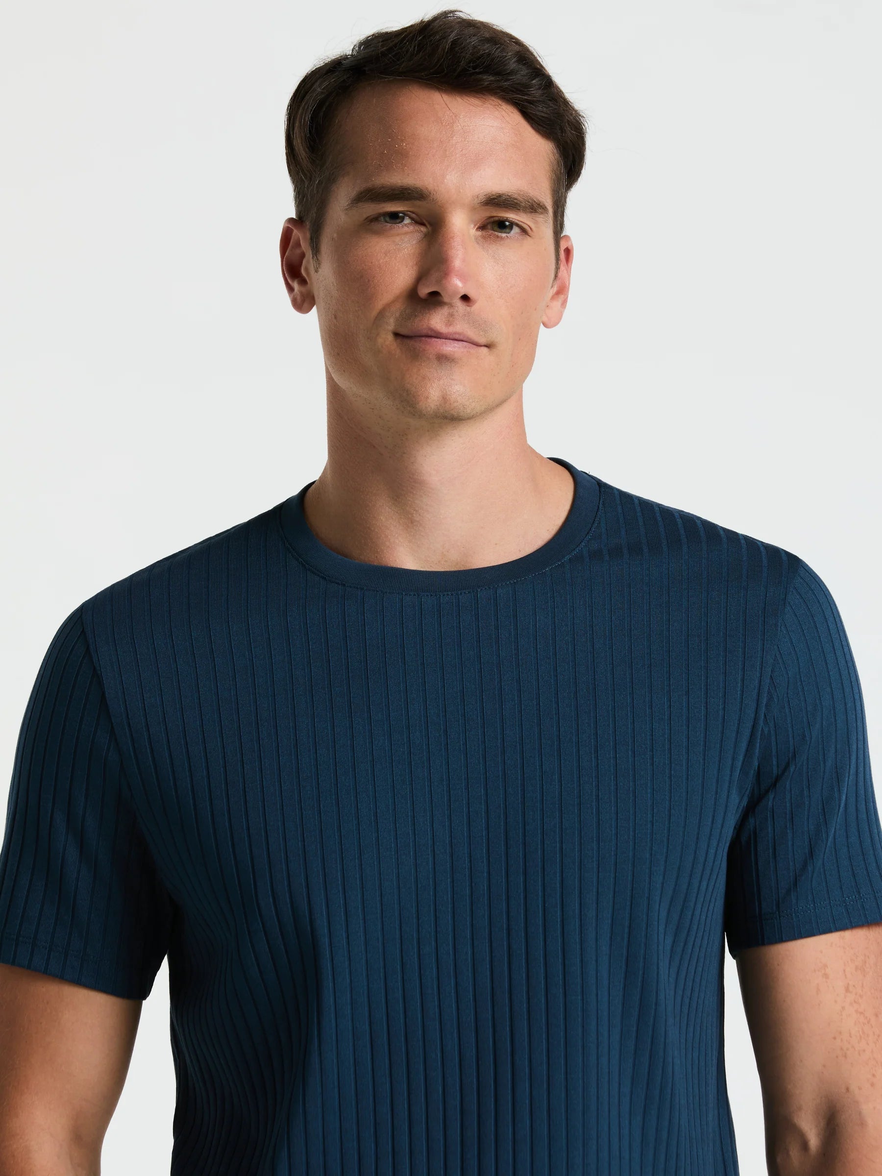 Camiseta Canelada de Gola Redonda Blend - Azul petróleo
