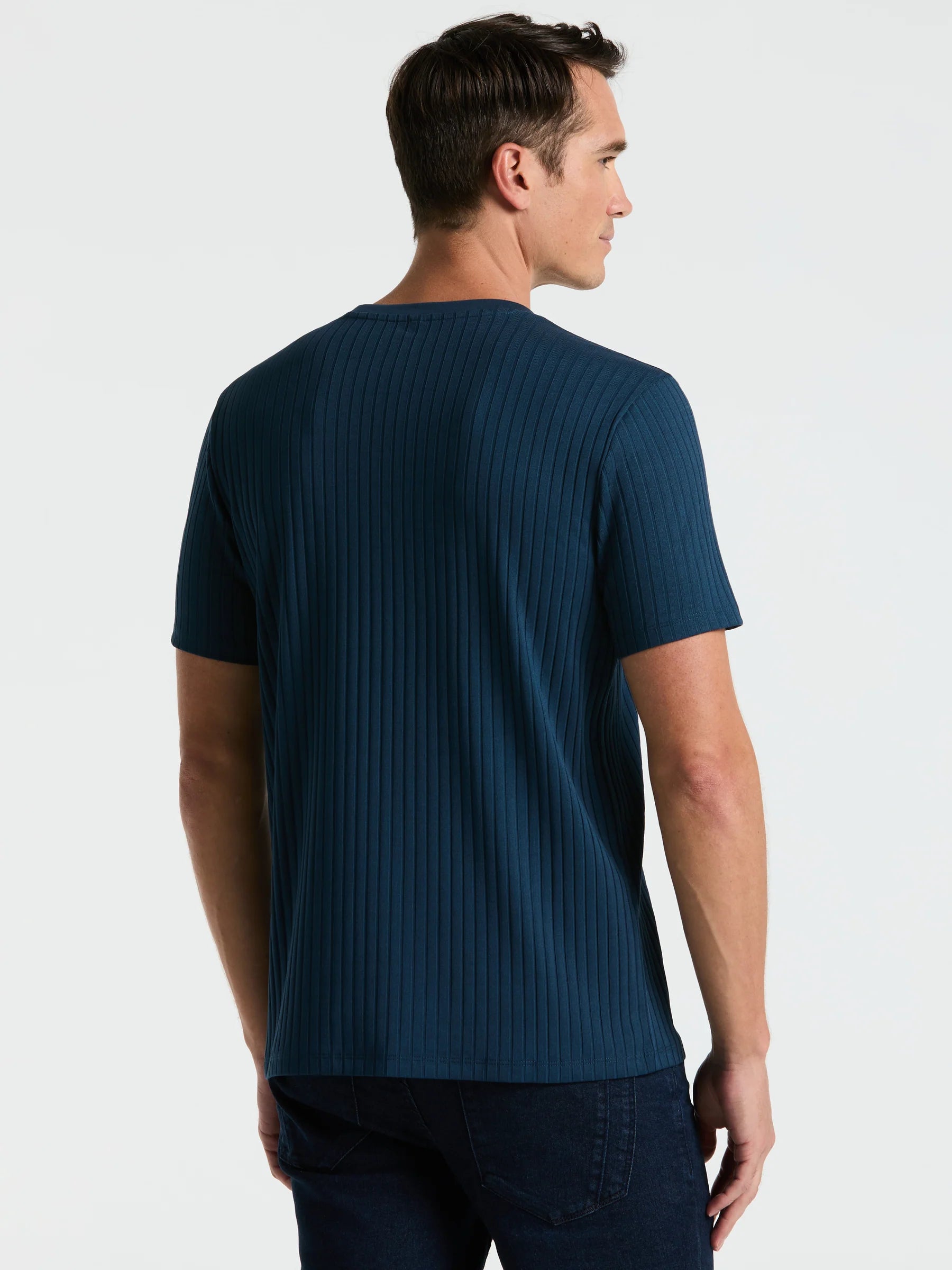 Camiseta Canelada de Gola Redonda Blend - Azul petróleo