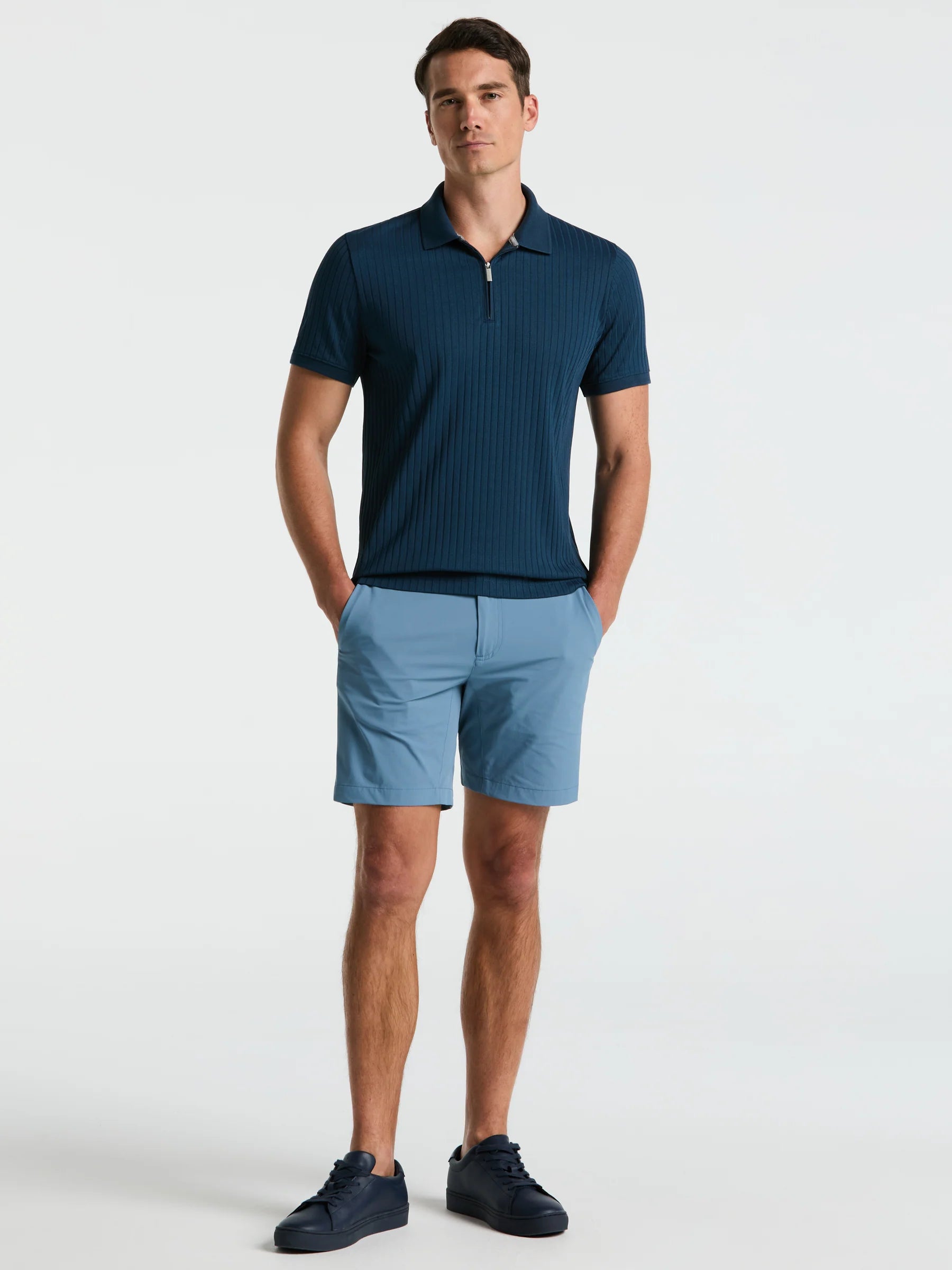 Camisa Gola Polo Canelada com Zíper Blend - Azul Petróleo
