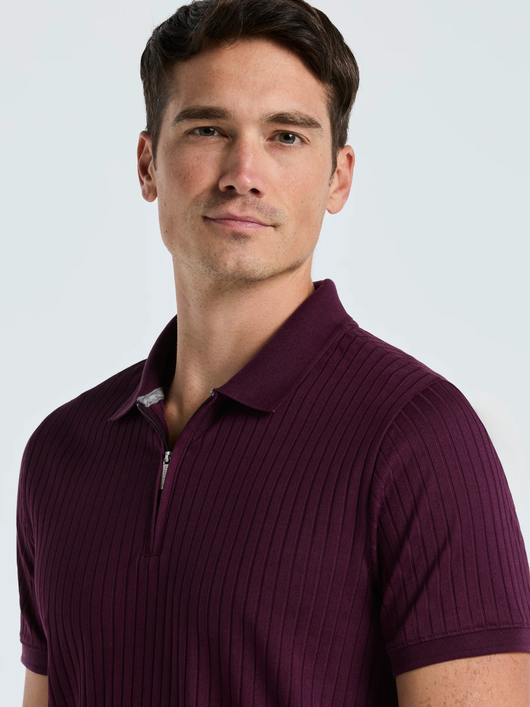Camisa Gola Polo Canelada com Zíper Blend - Marsala