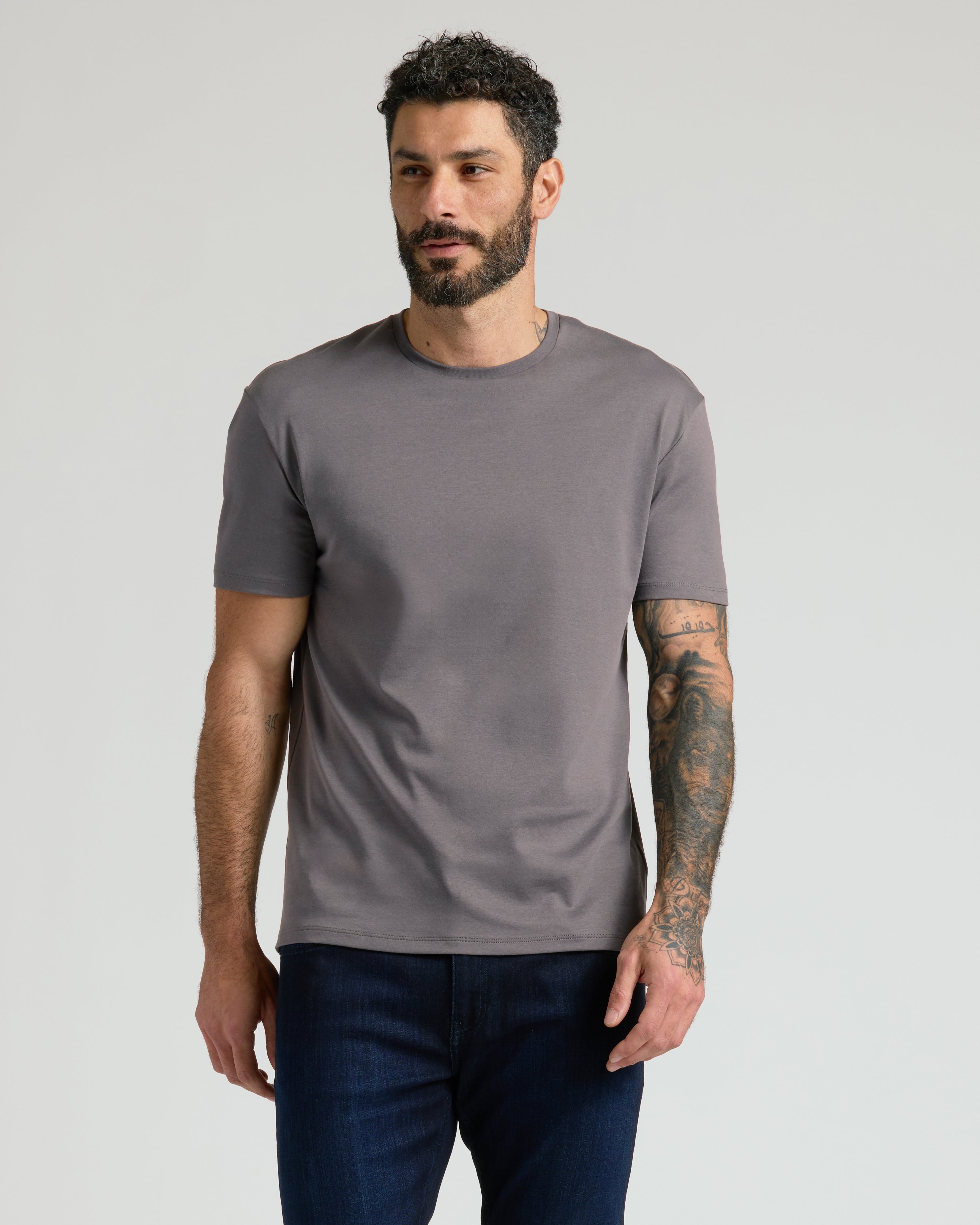 Camiseta Clássica Gola Redonda - Cinza claro