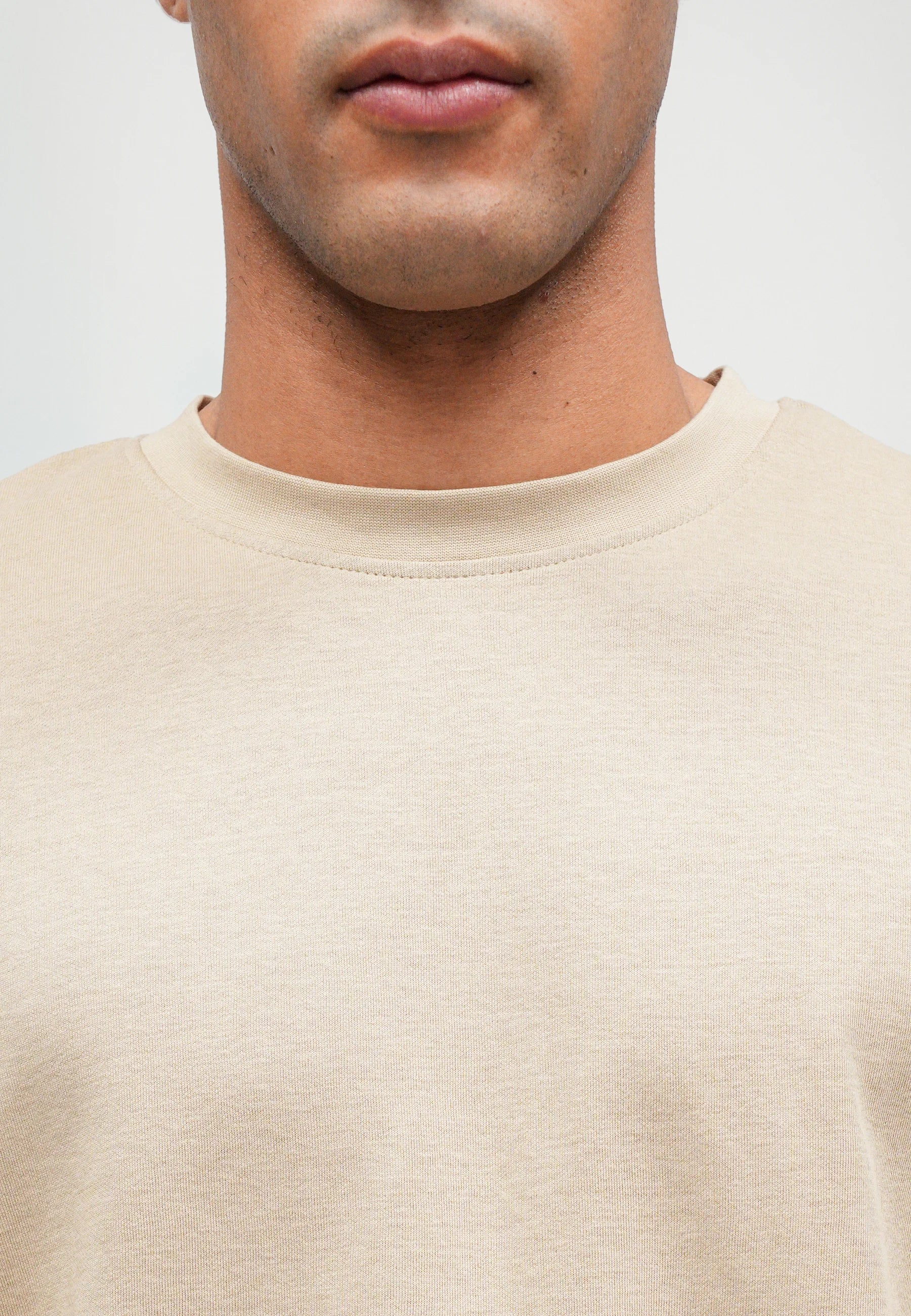 Camiseta Básica Masculina Oversized Gola Redonda - Bege